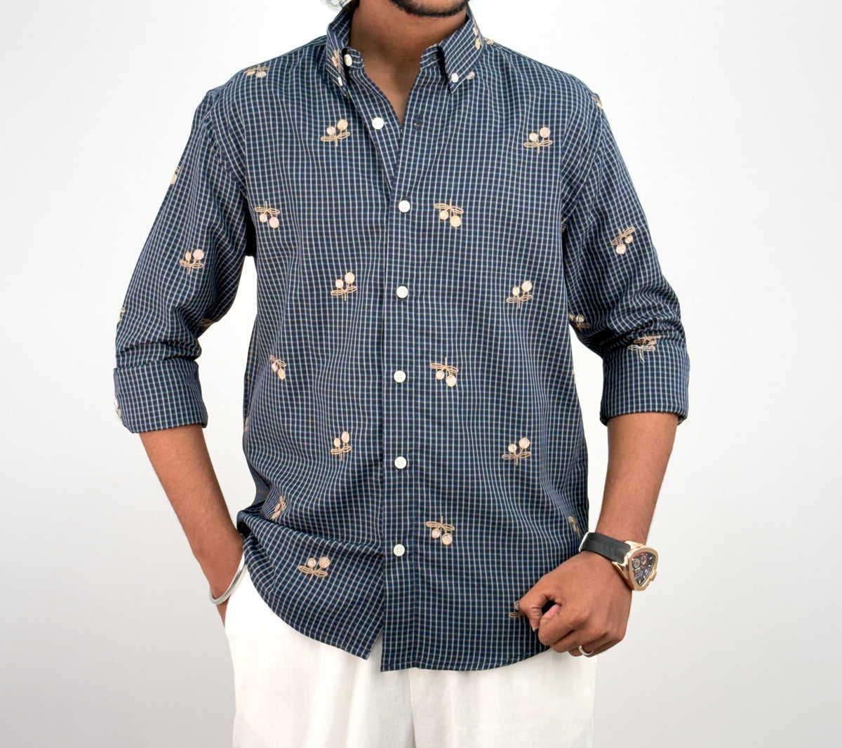 Dark Blue IMP Embroidery Checks Shirt 2