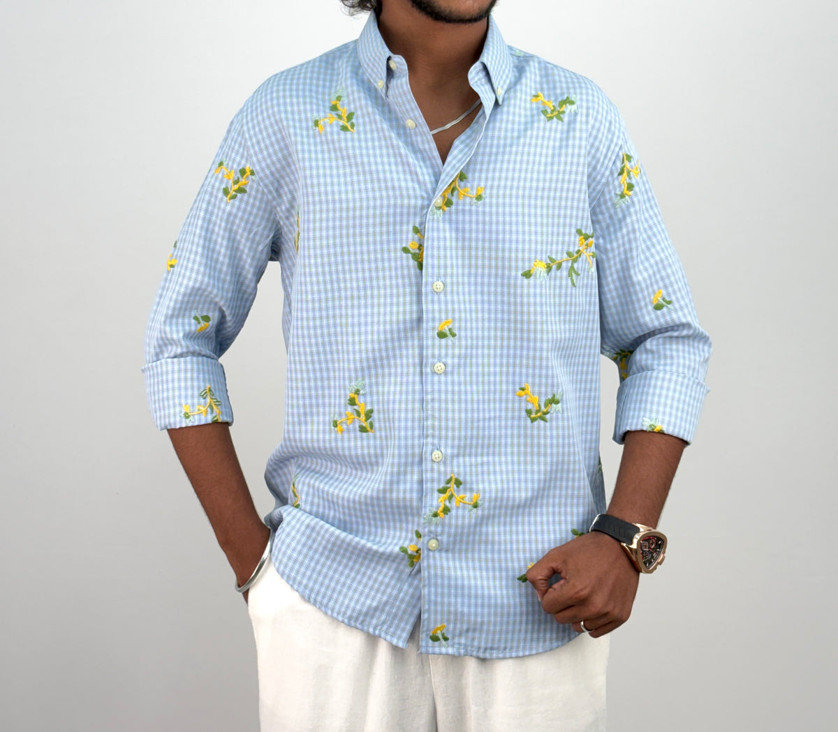 Ice Blue IMP Embroidery Checks Shirt 2