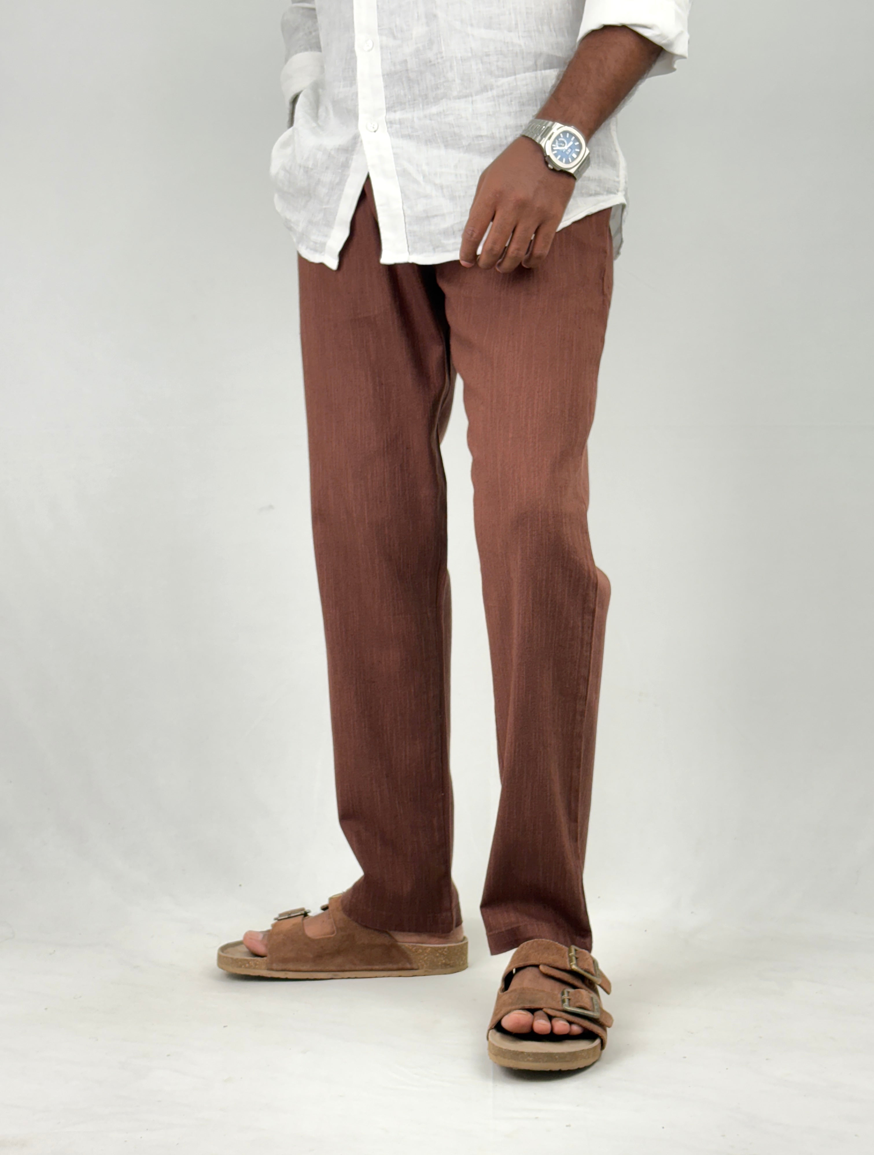 Brick Red Relaxed Fit Linen Pant