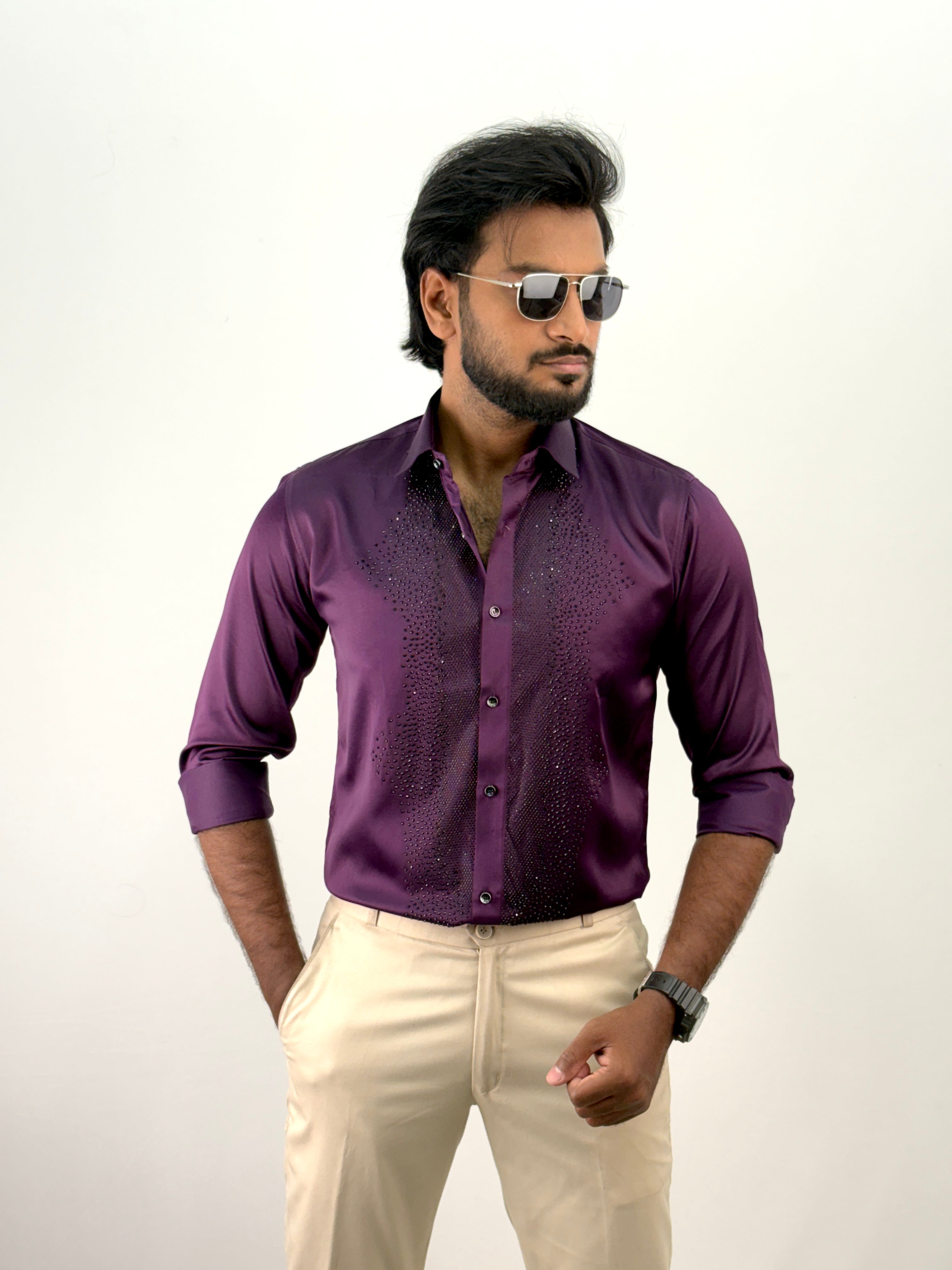 Violet Designer Stone Work Shirt 16