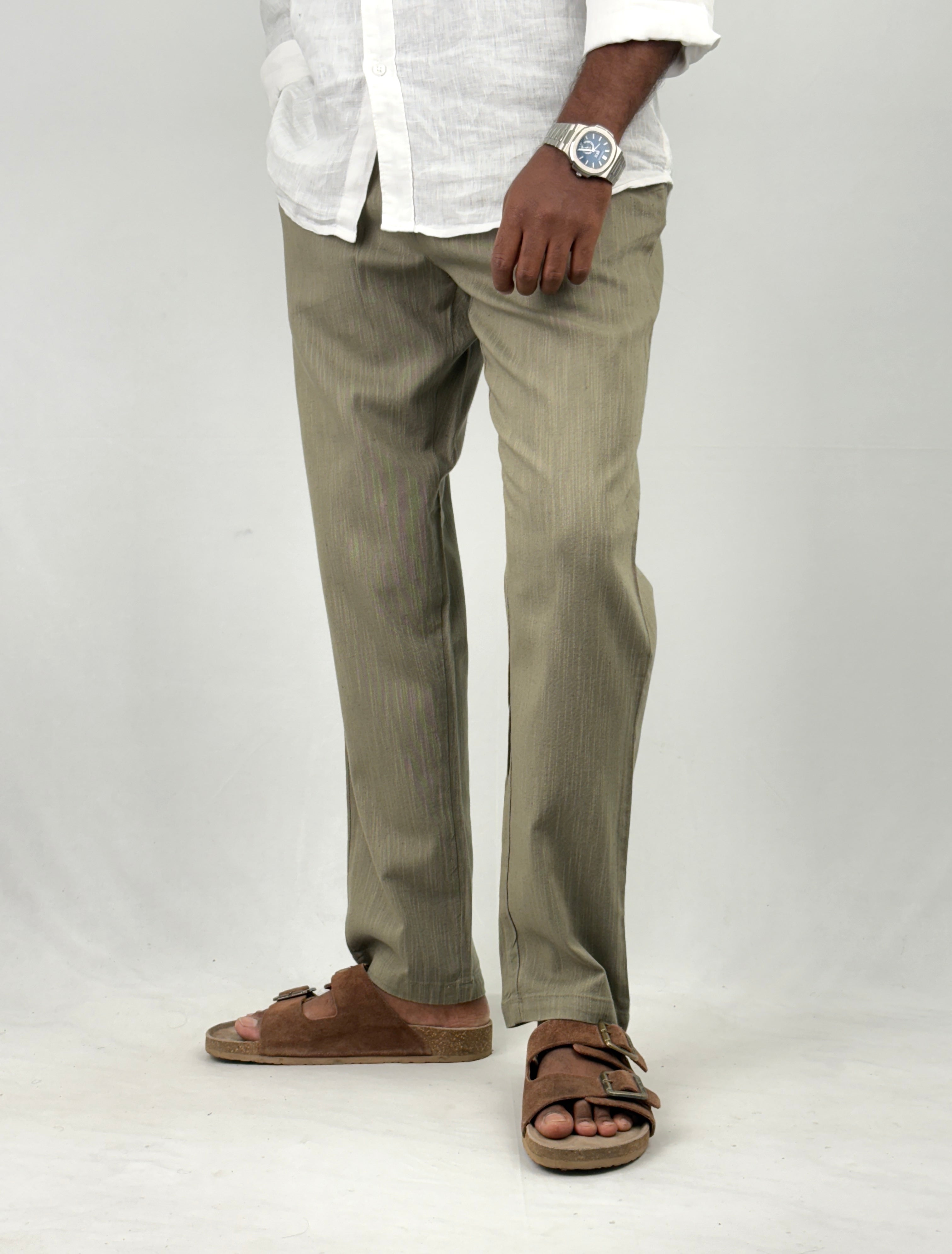 Green Relaxed Fit Linen Pant