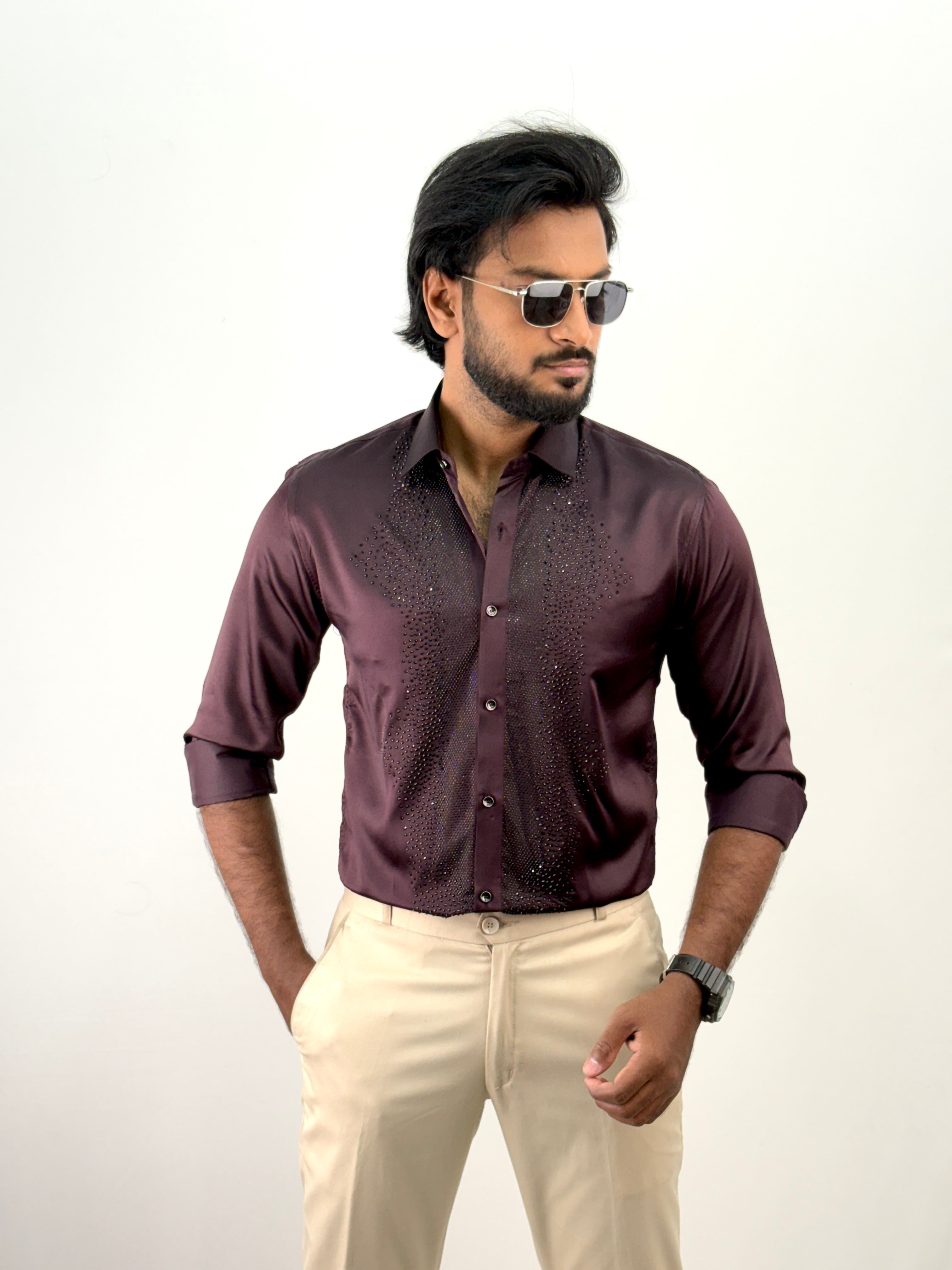 Wine Designer Stone Work Shirt 16