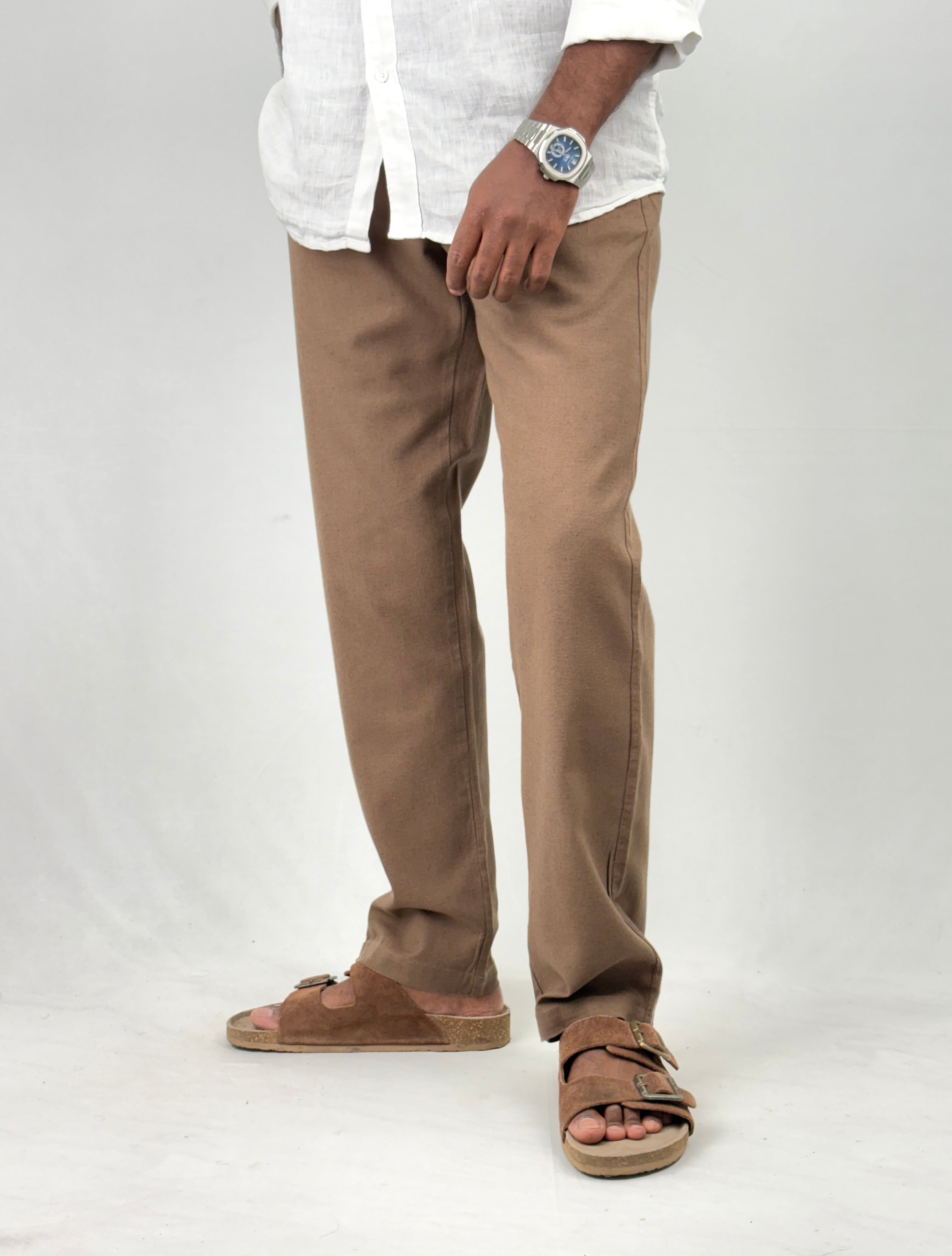 Brown Relaxed Fit Linen Pant