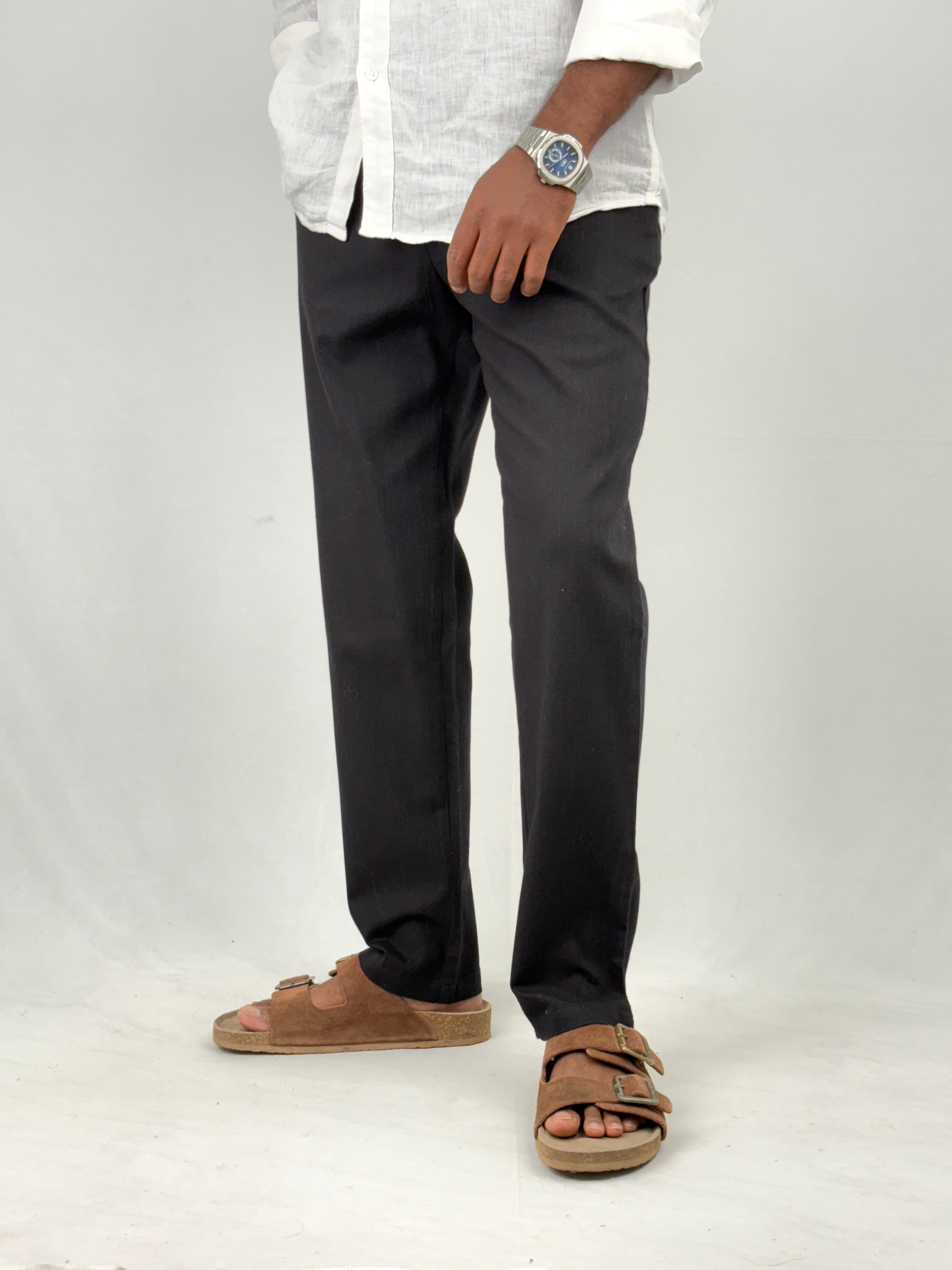 Black Relaxed Fit Linen Pant
