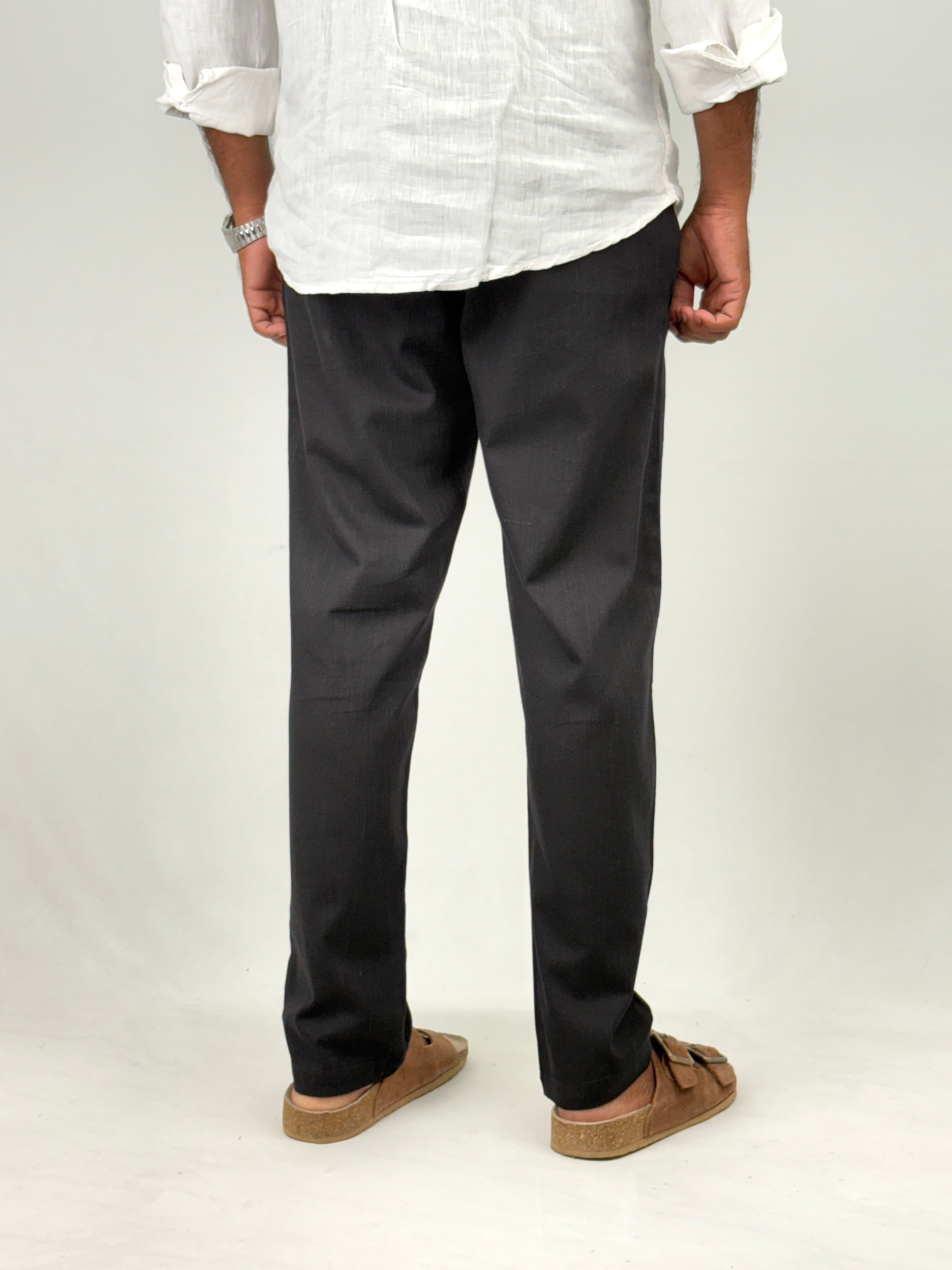 Black Relaxed Fit Linen Pant