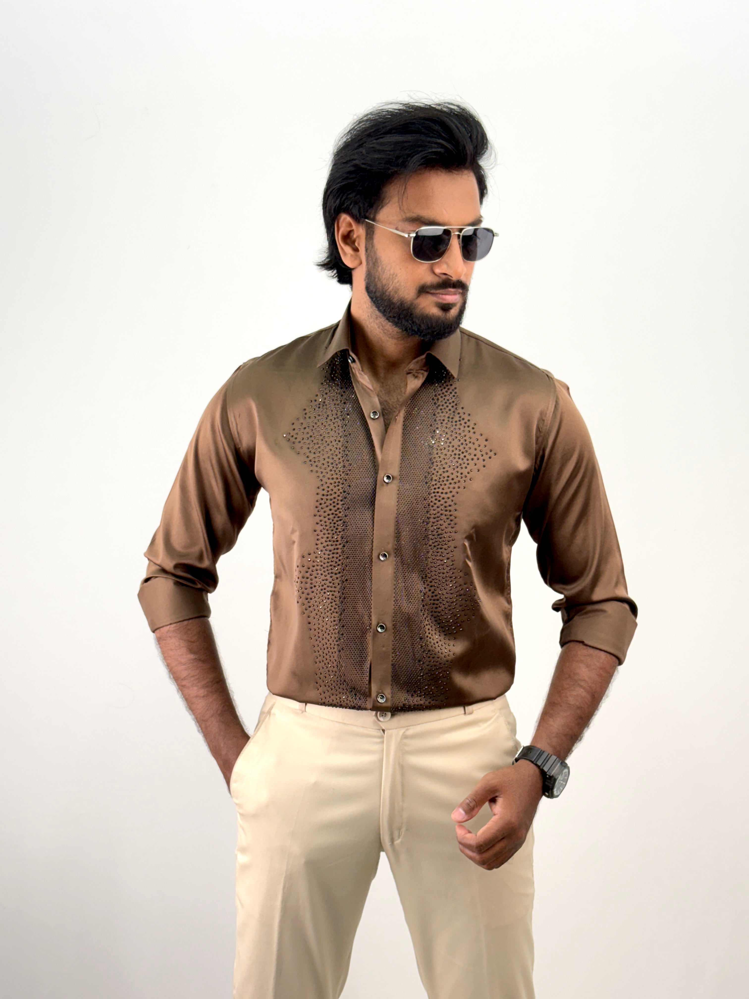 Coffee Designer Stone Work Shirt 16