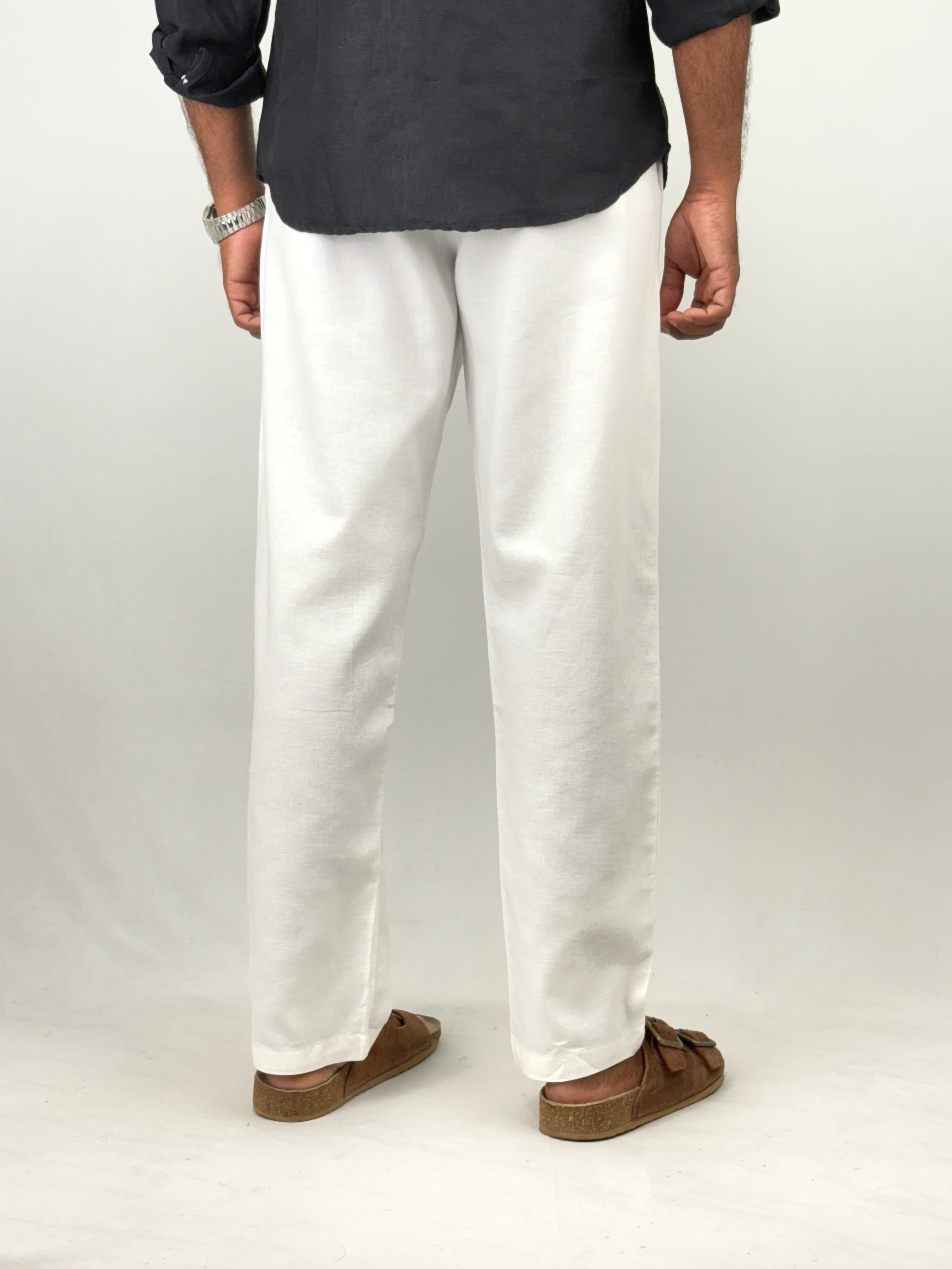 White Relaxed Fit Linen Pant