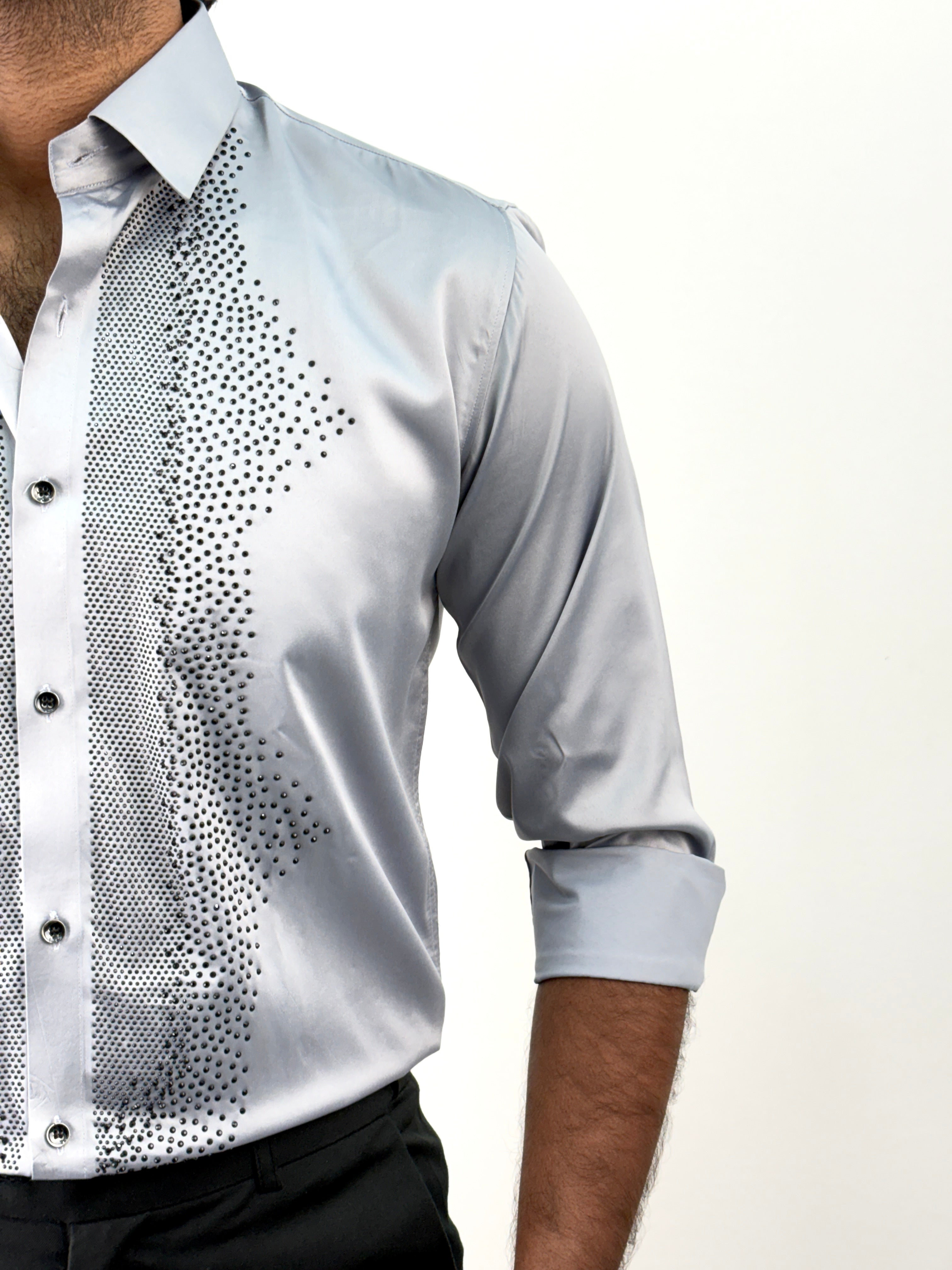 Grey Designer Stone Work Shirt 16