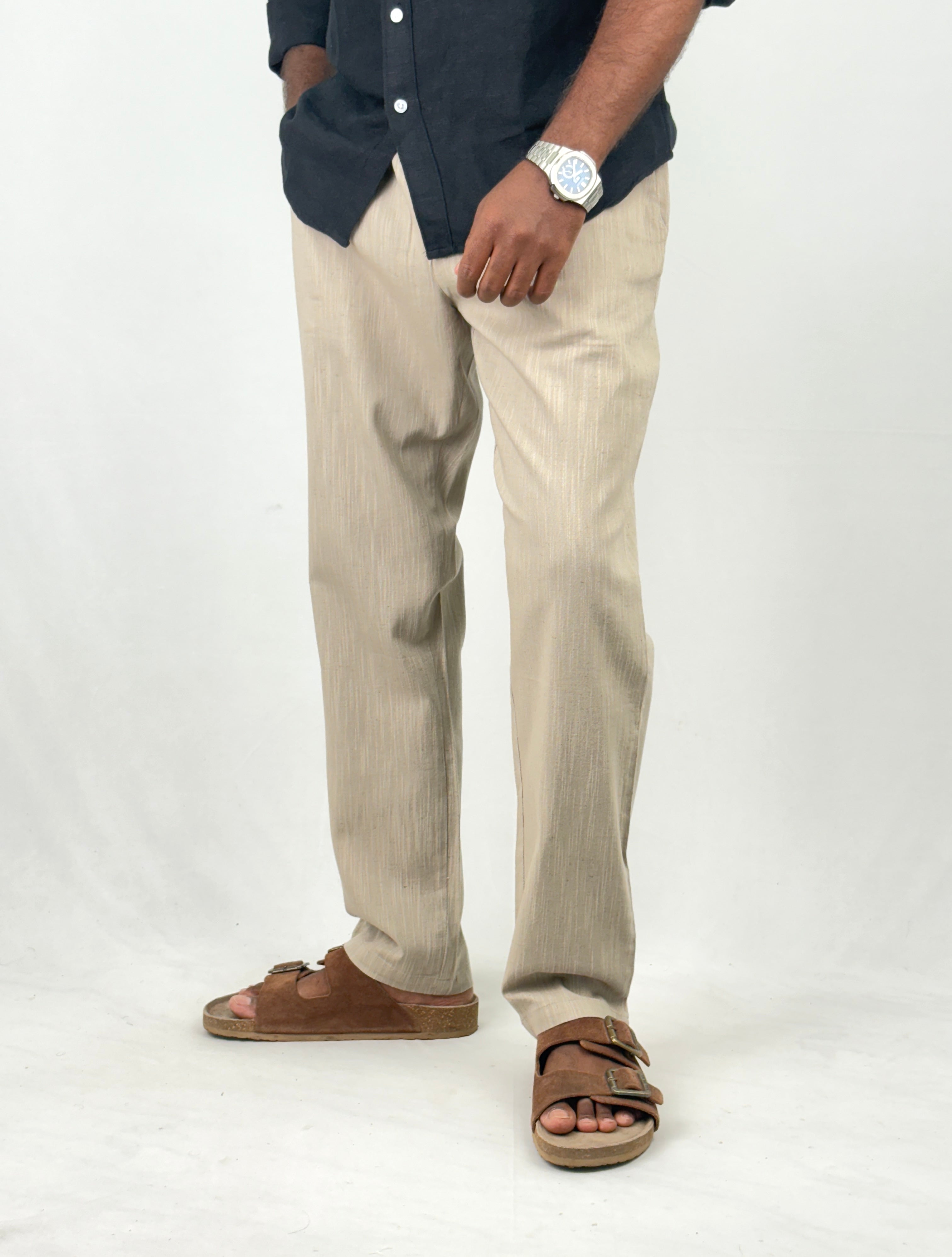 Dark Beige Relaxed Fit Linen Pant
