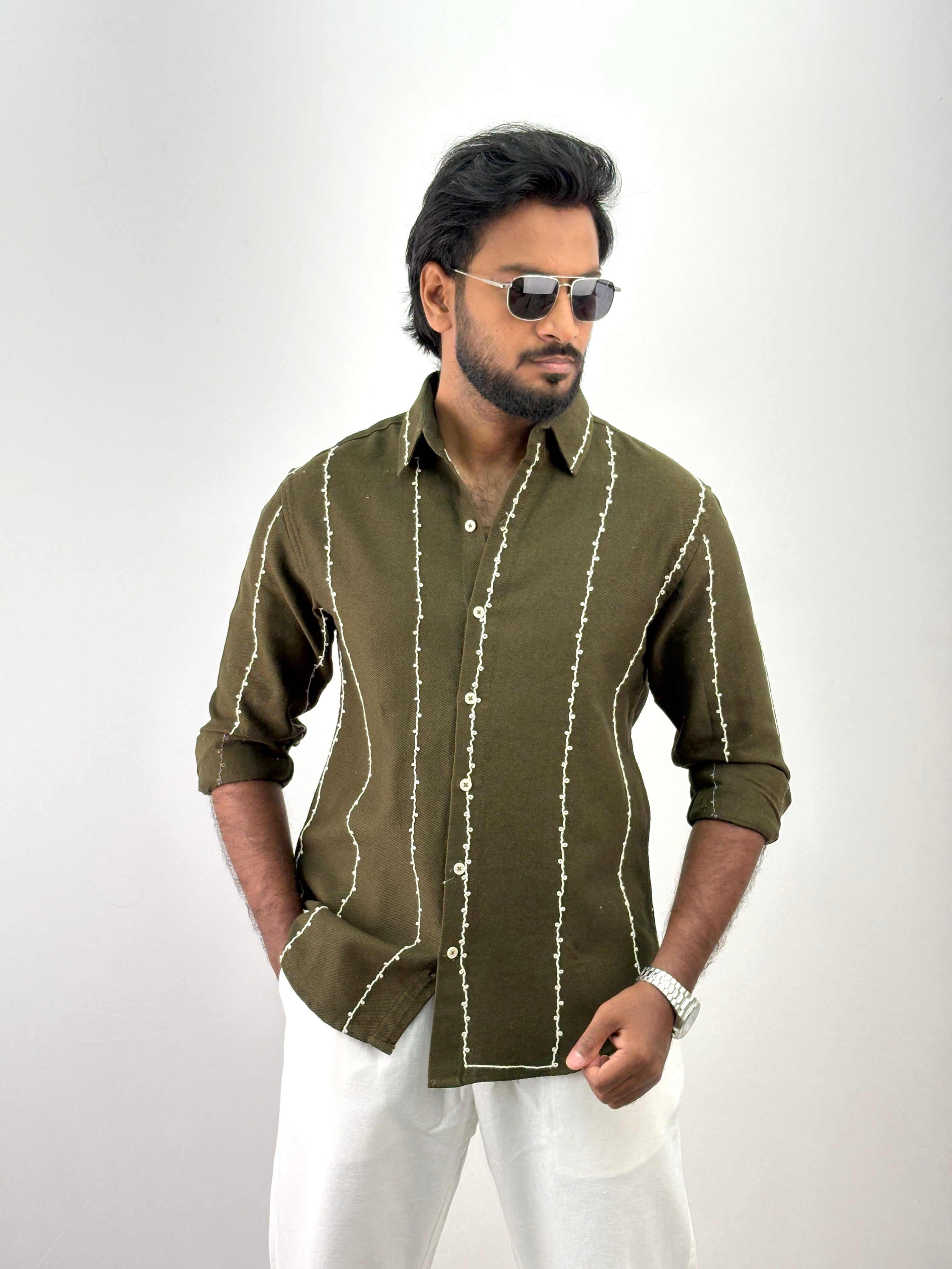 Dark Green Embroidery Shirt