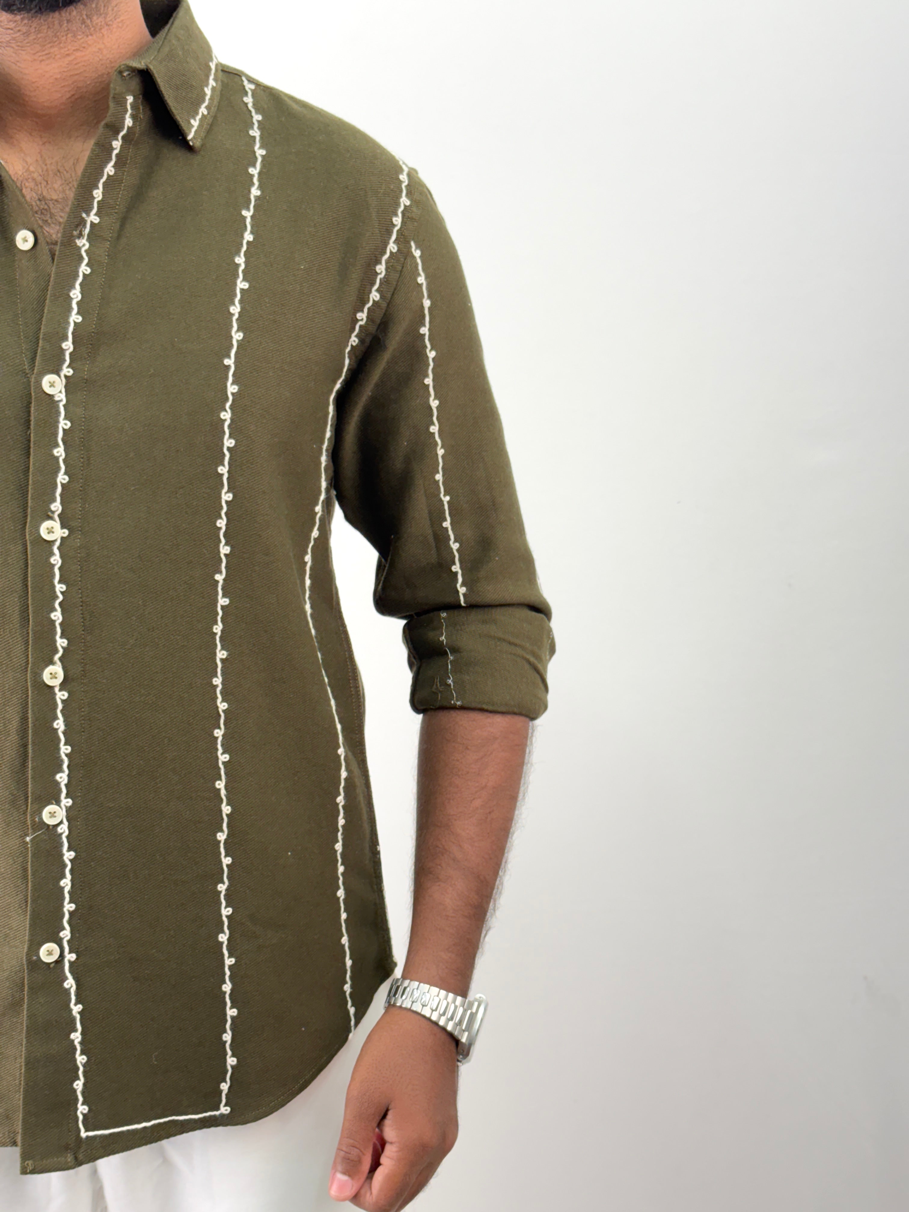 Dark Green Embroidery Shirt