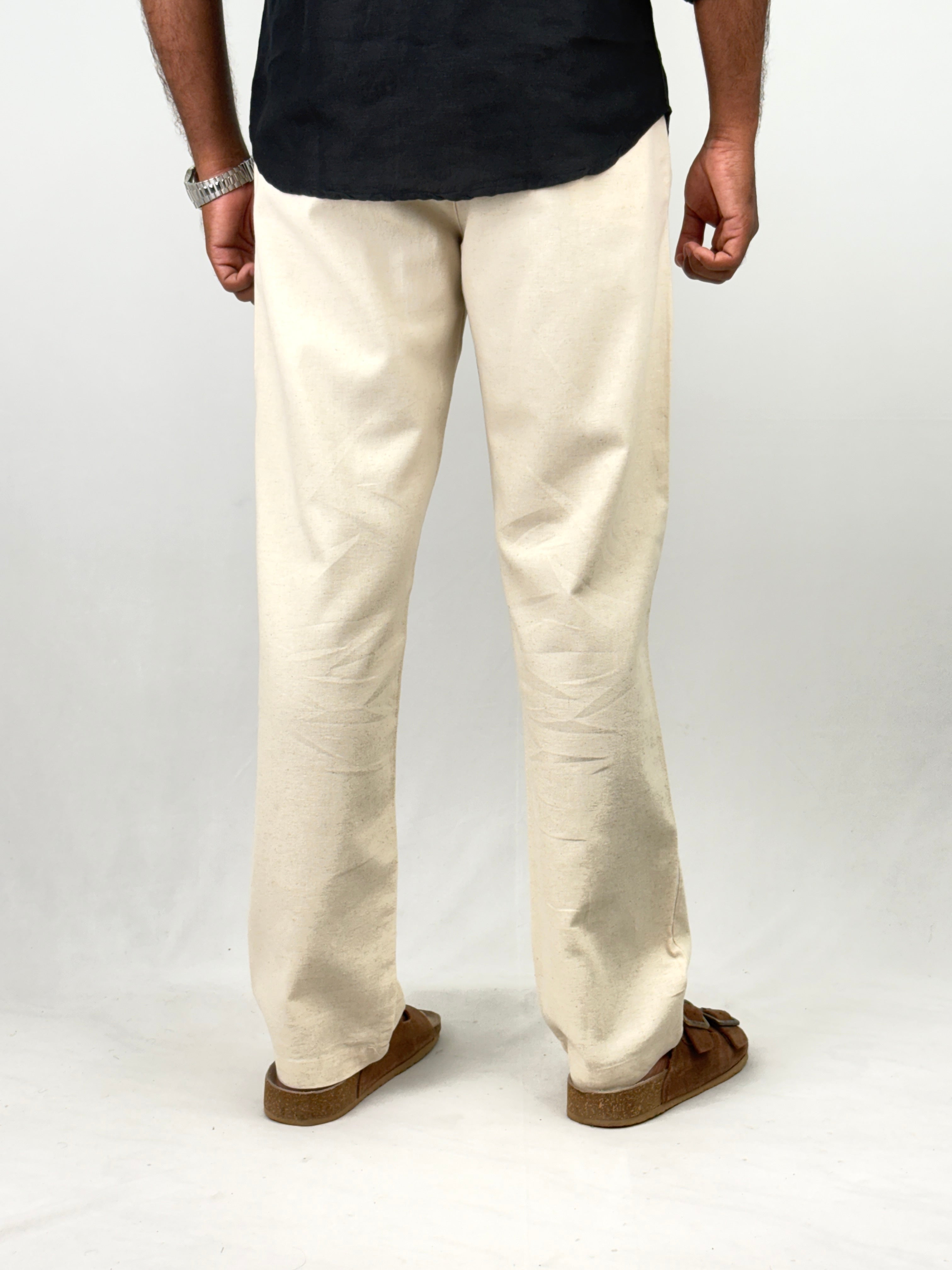 Biege Relaxed Fit Linen Pant