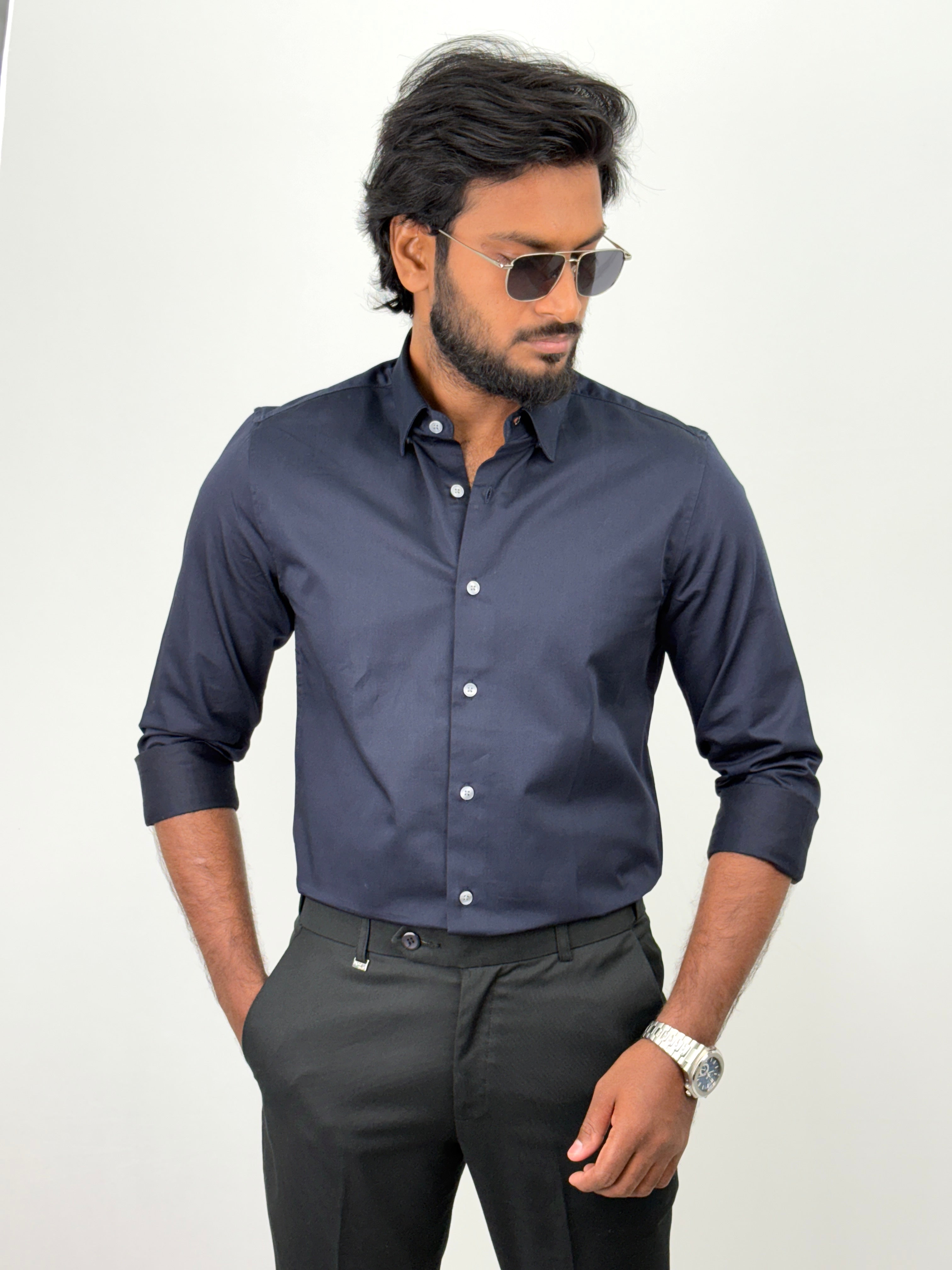 Navy Satin Shirt