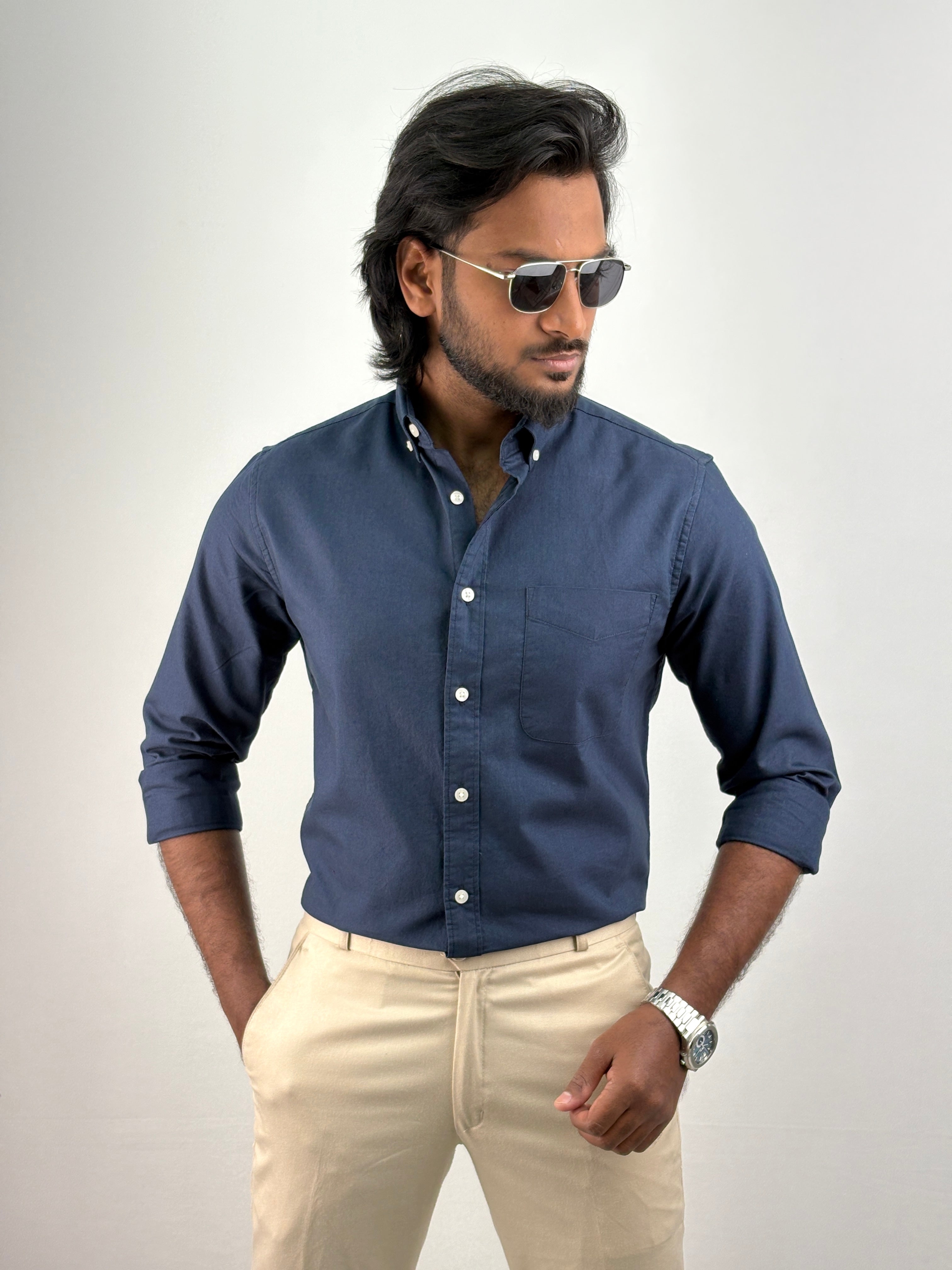 Navy Plain Oxford Shirt 2