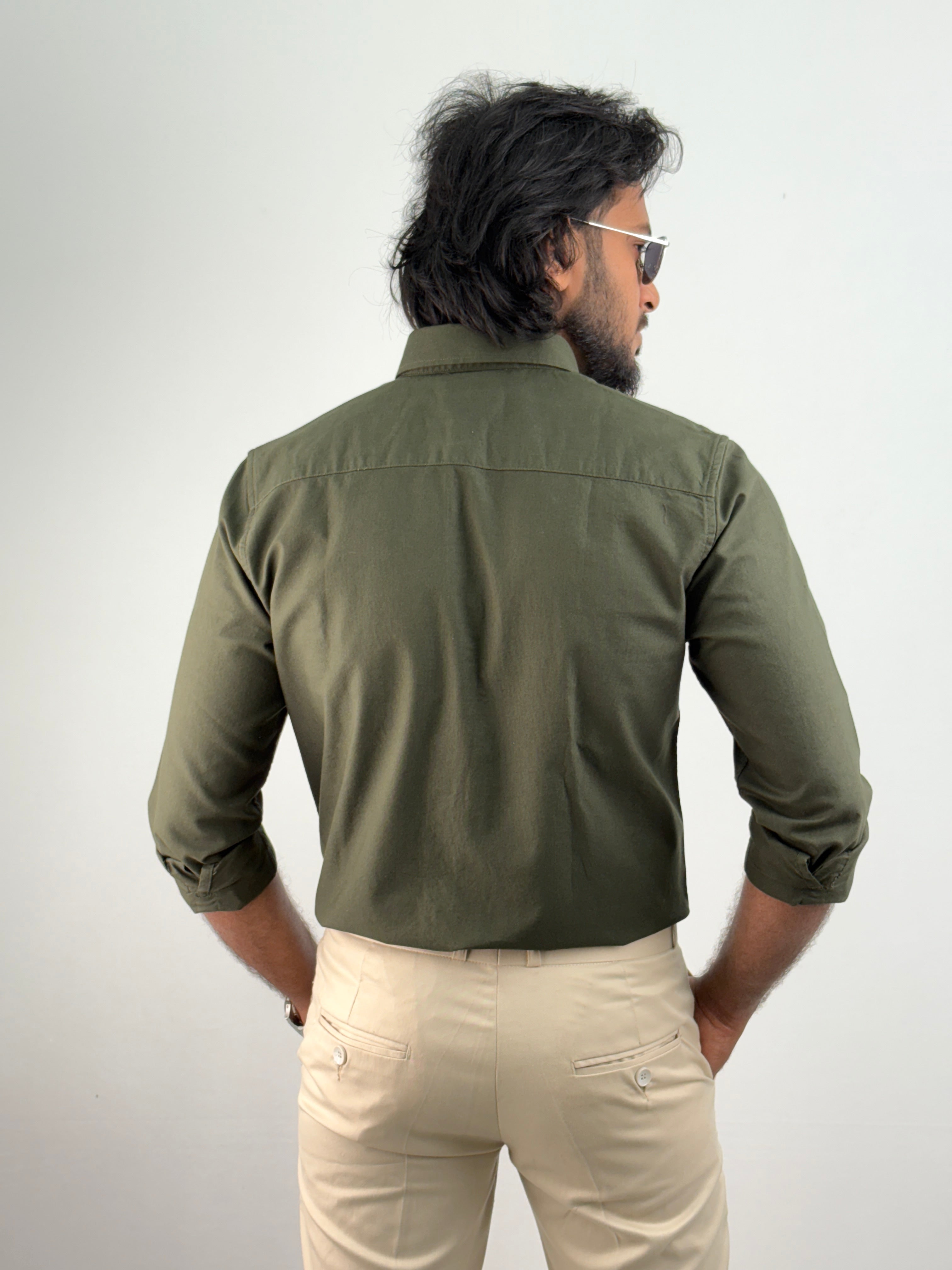 Dark Green Plain Oxford Shirt 2