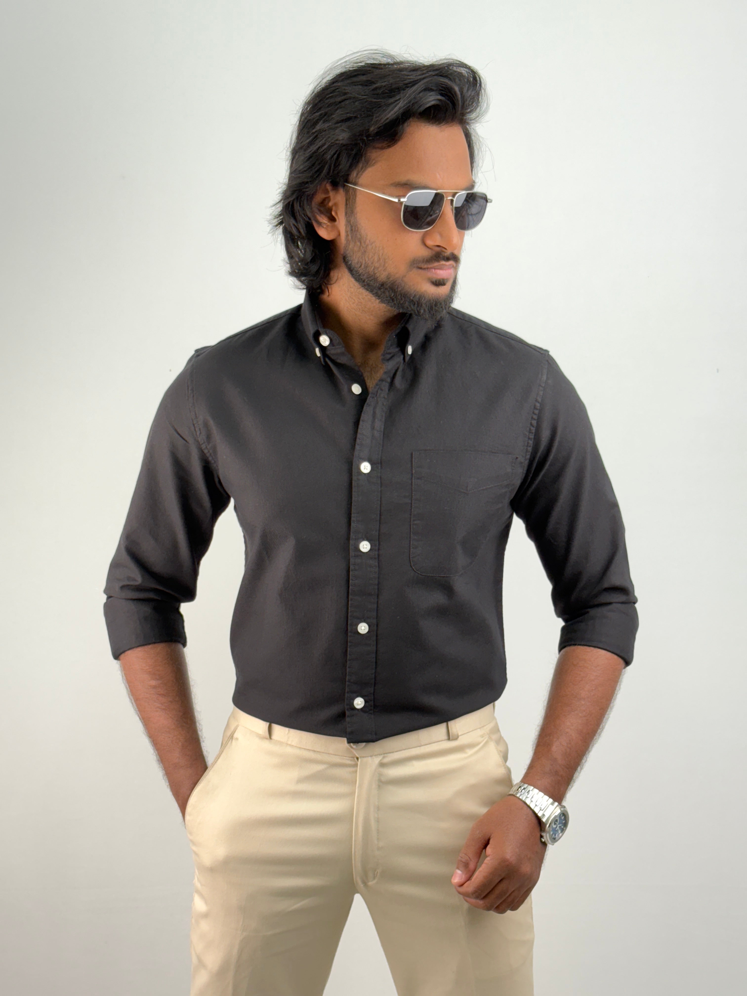Black Plain Oxford Shirt 2