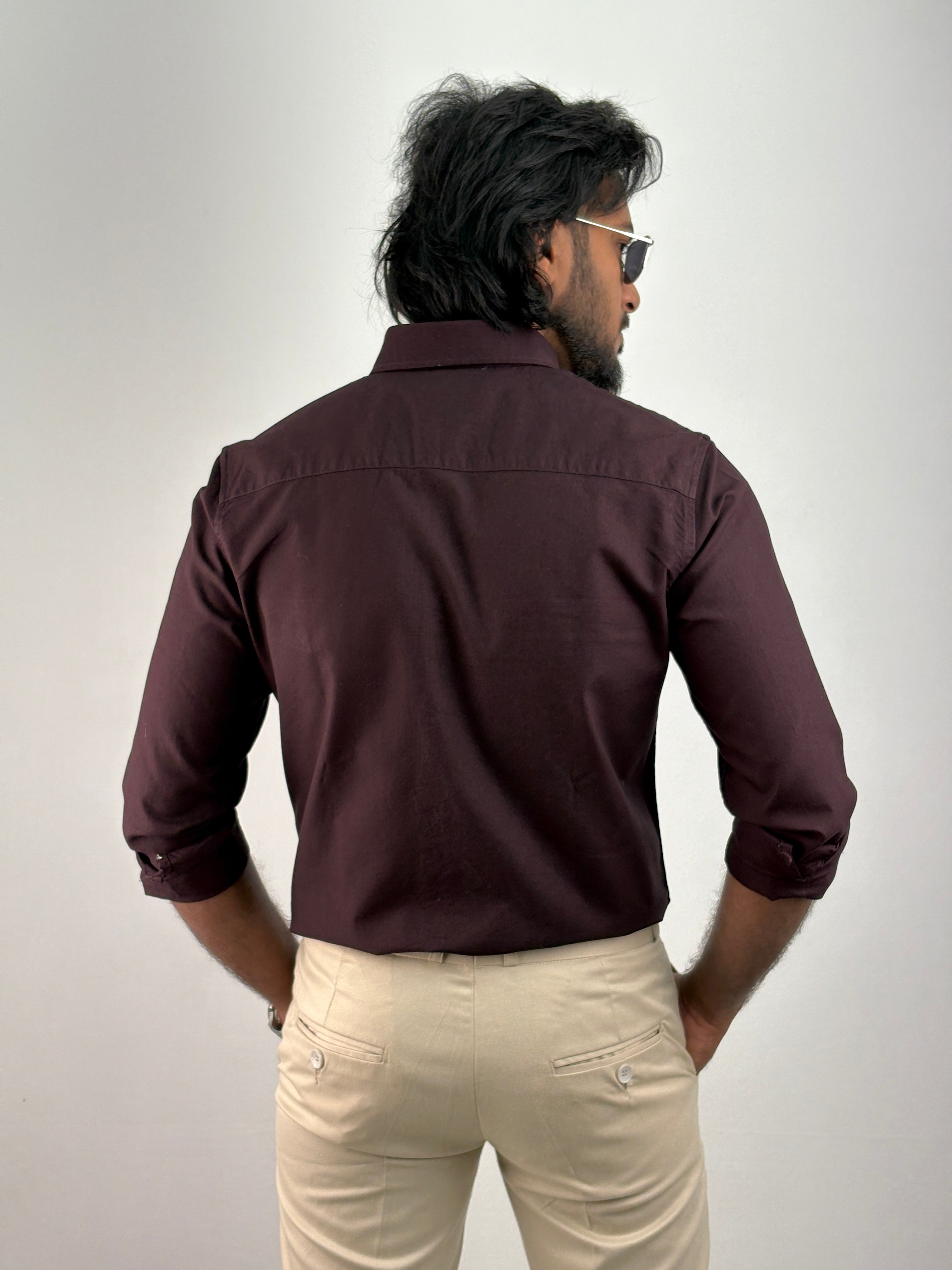 Wine Plain Oxford Shirt 2