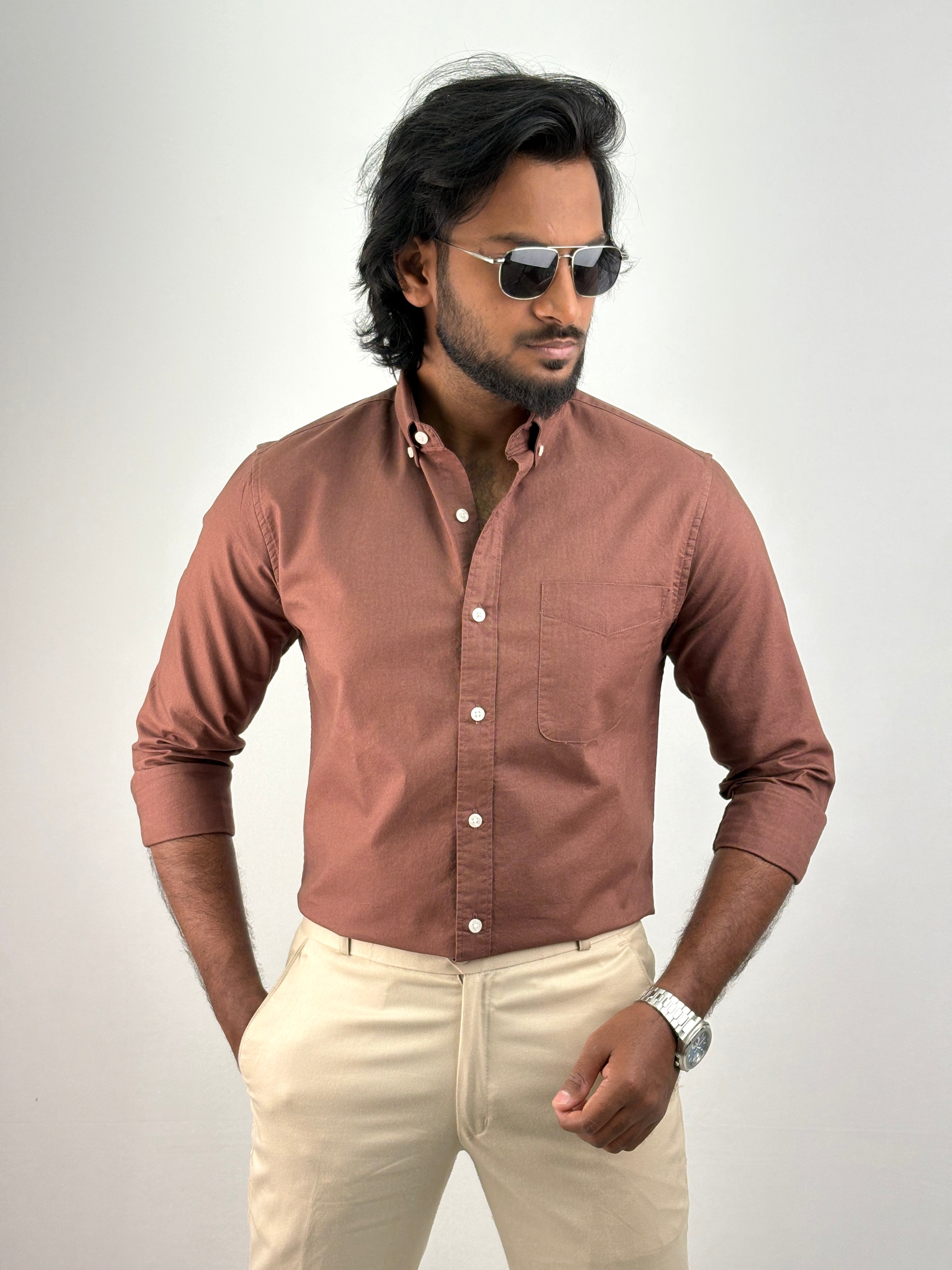 Brown Plain Oxford Shirt 2