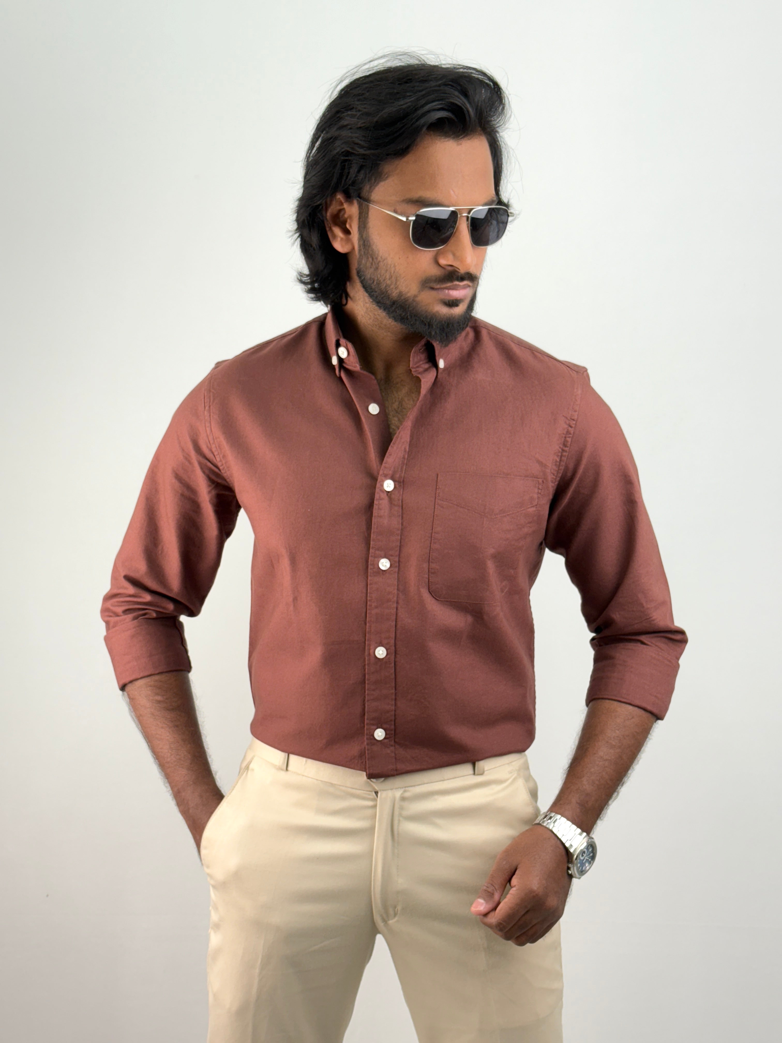Chocolate Plain Oxford Shirt 2