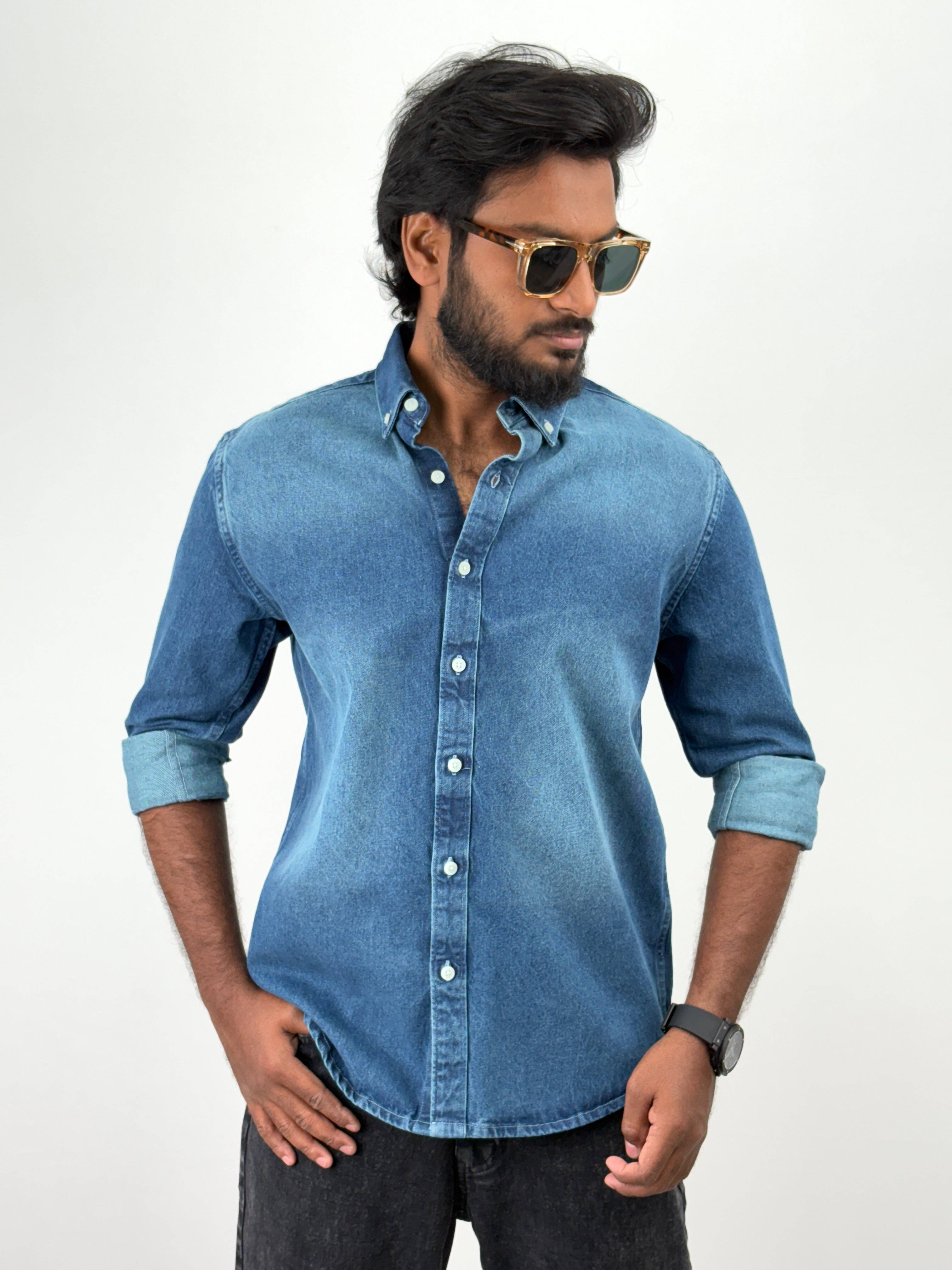Teal Blue Denim Shirt