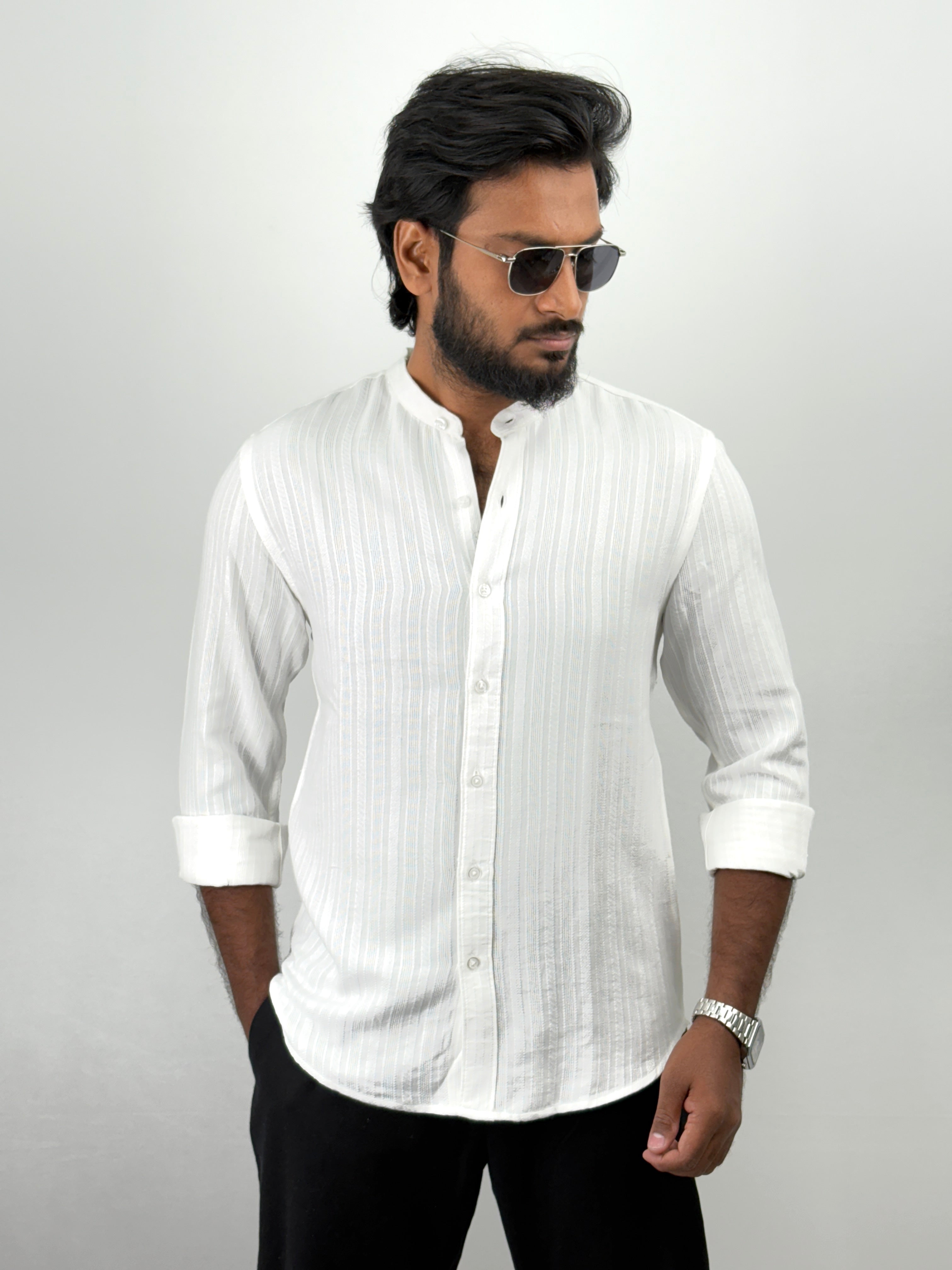 White Mandarin Collar shirt