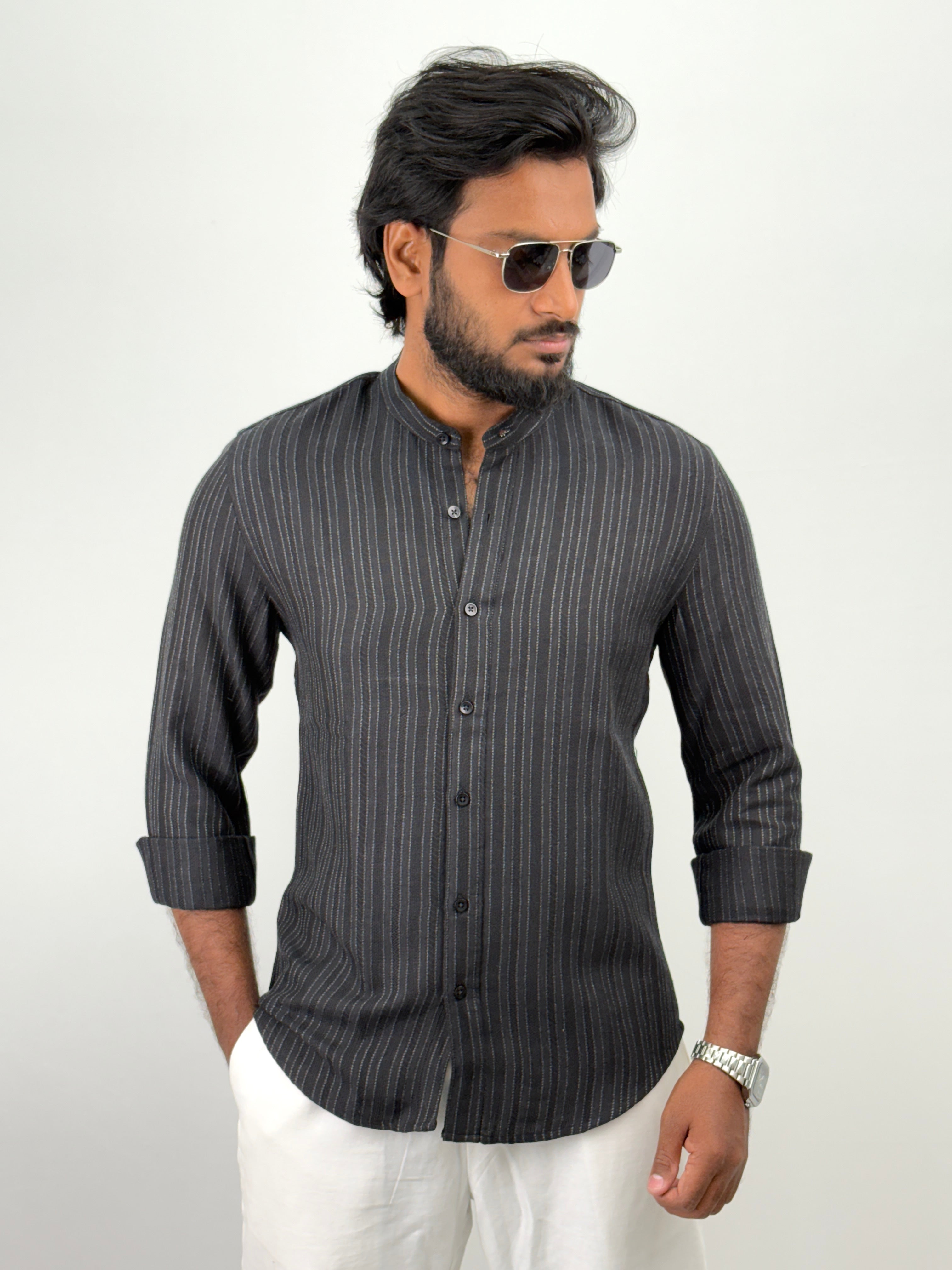 Black Mandarin Collar shirt