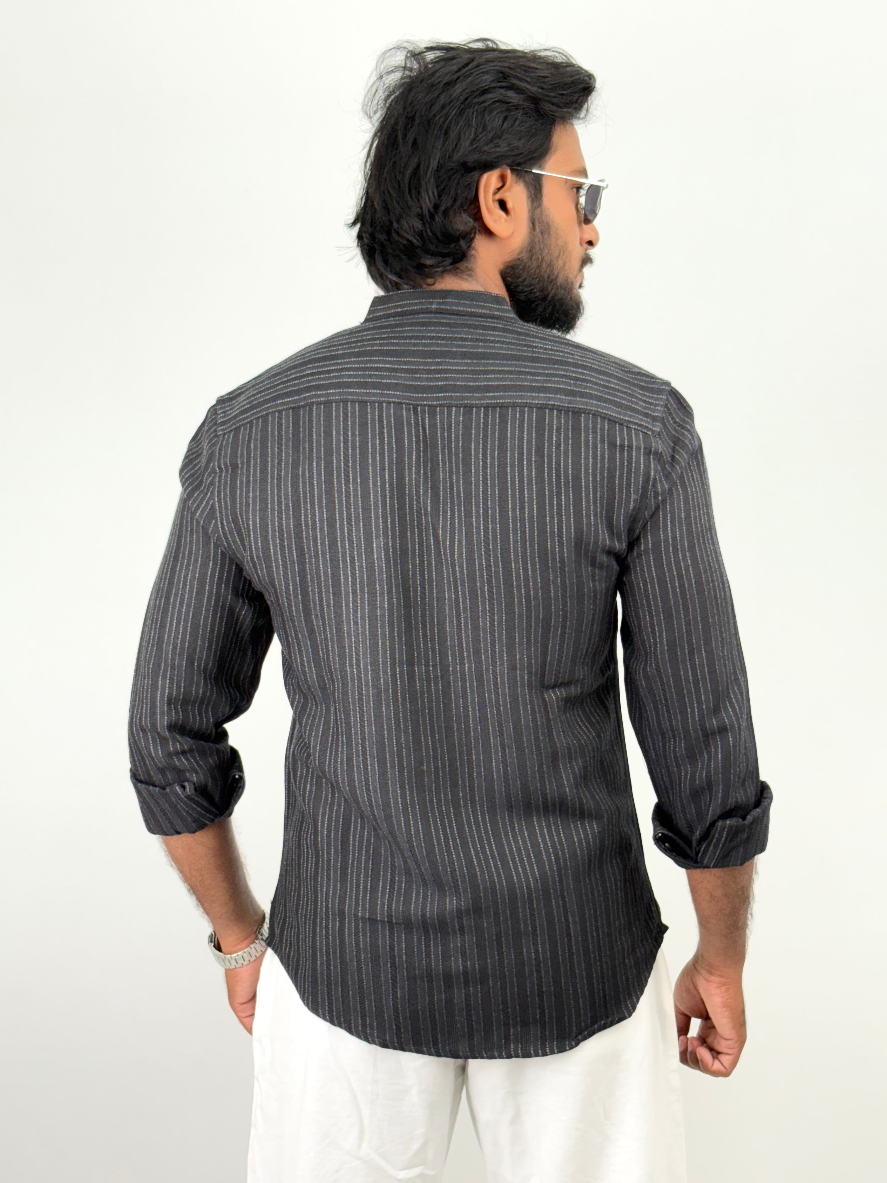 Black Mandarin Collar shirt