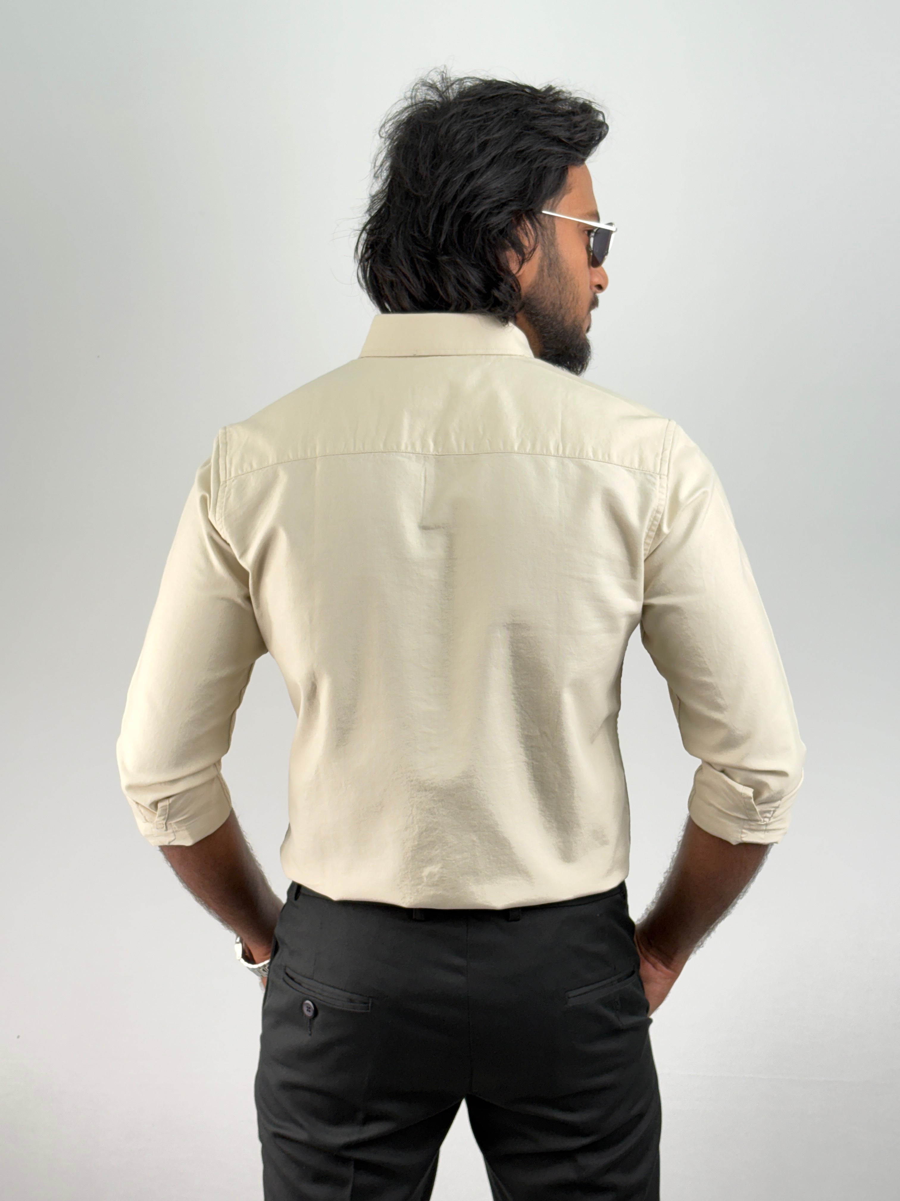 Beige Plain Oxford Shirt 2