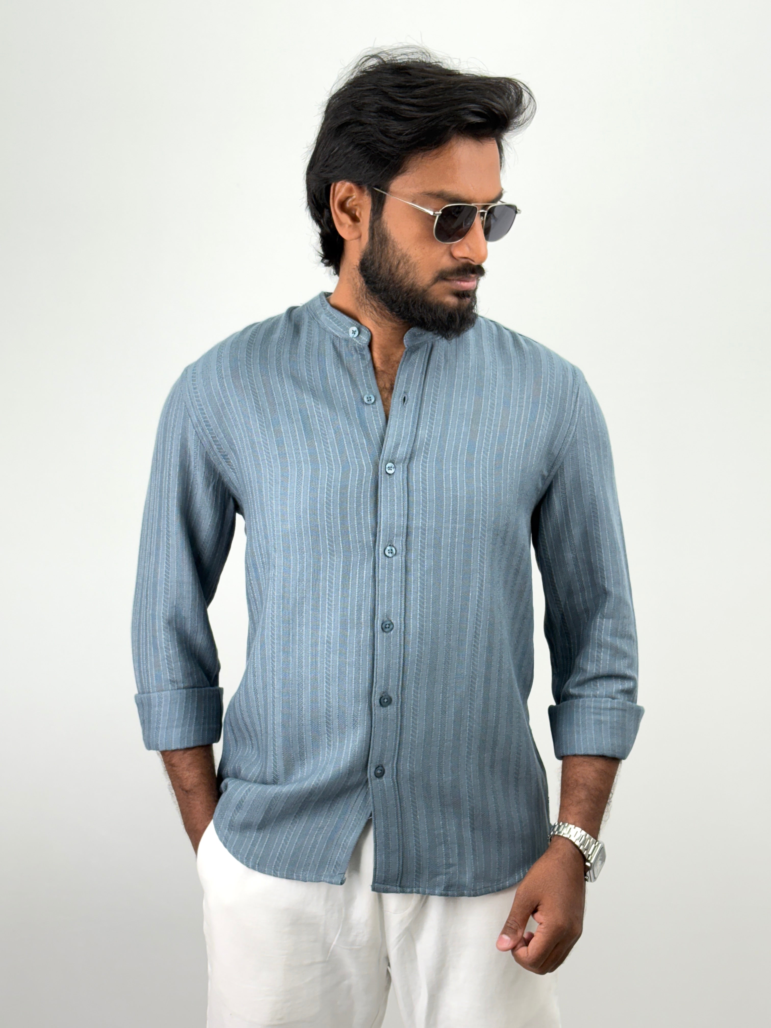 French Blue Mandarin Collar shirt