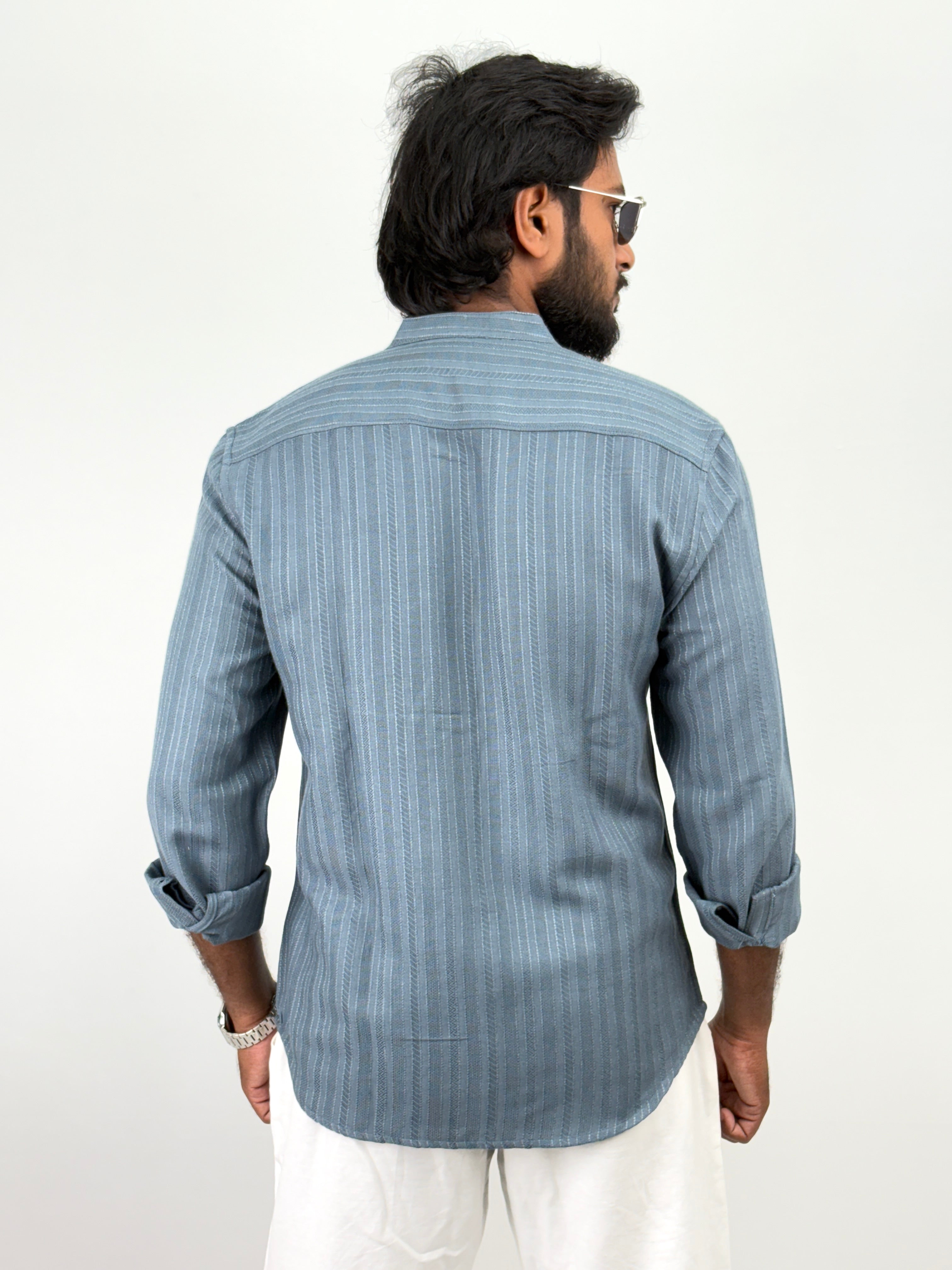 French Blue Mandarin Collar shirt