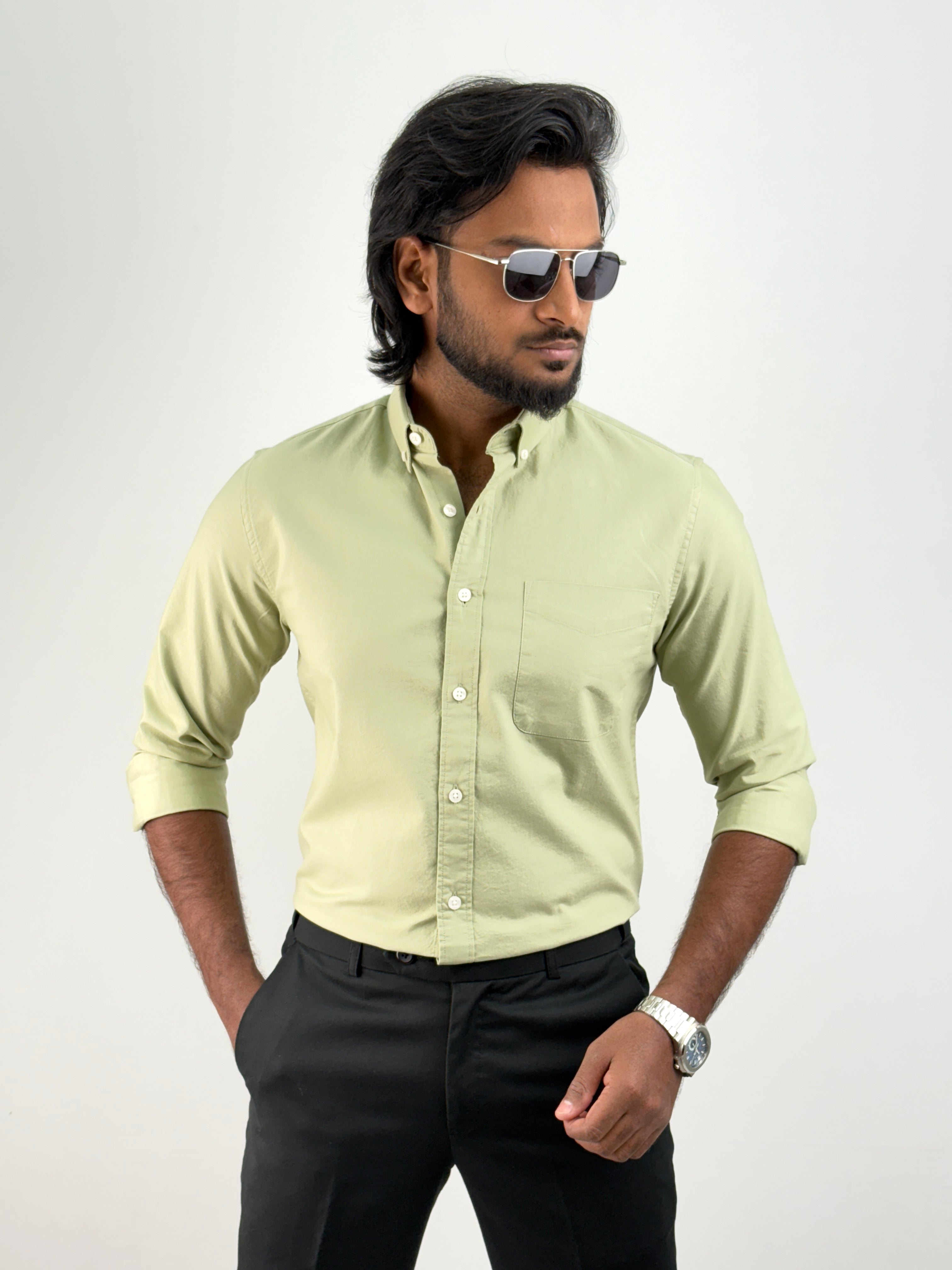 Slate Green Plain Oxford Shirt 2