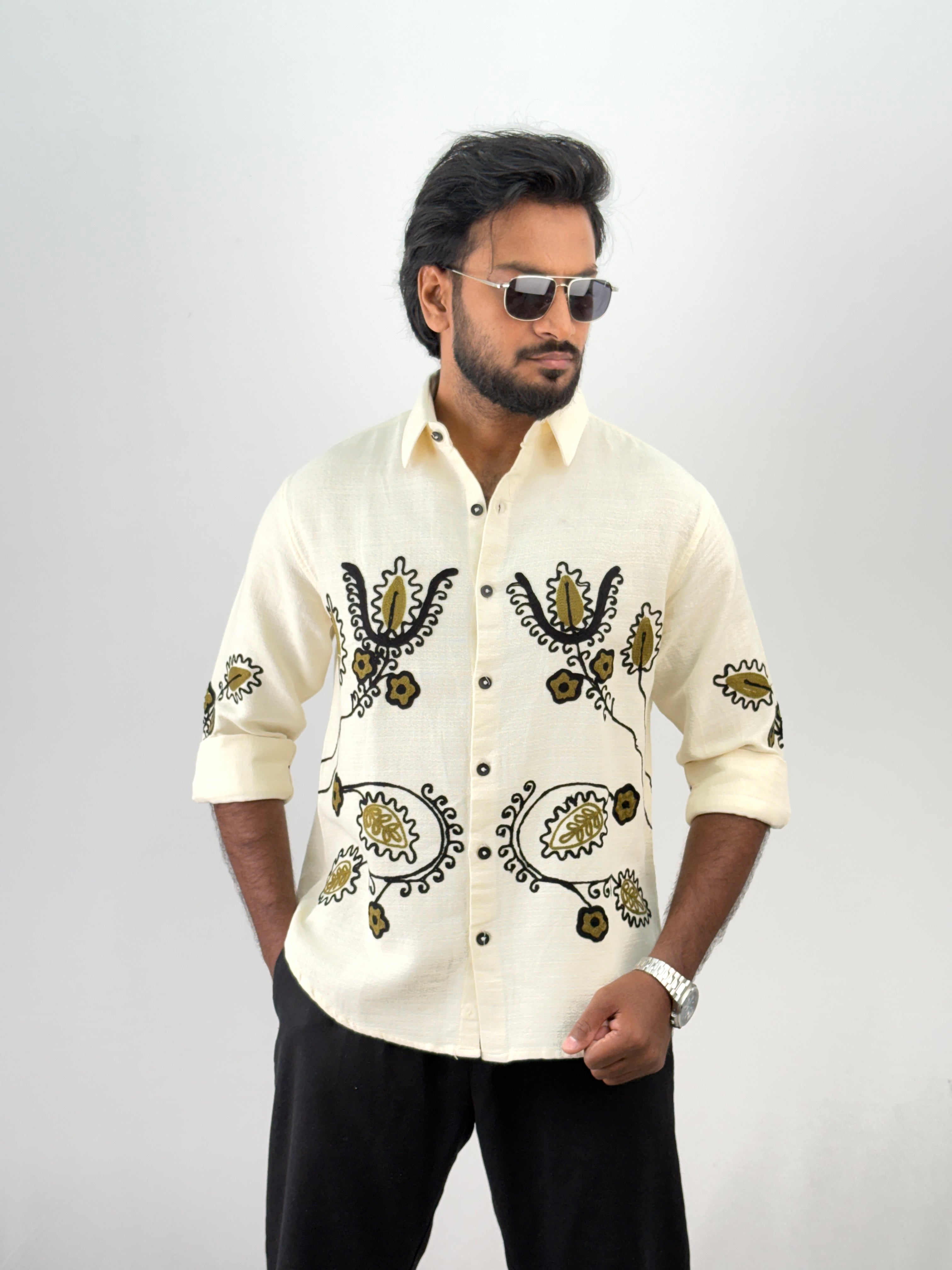 Cream Embroidery Shirt