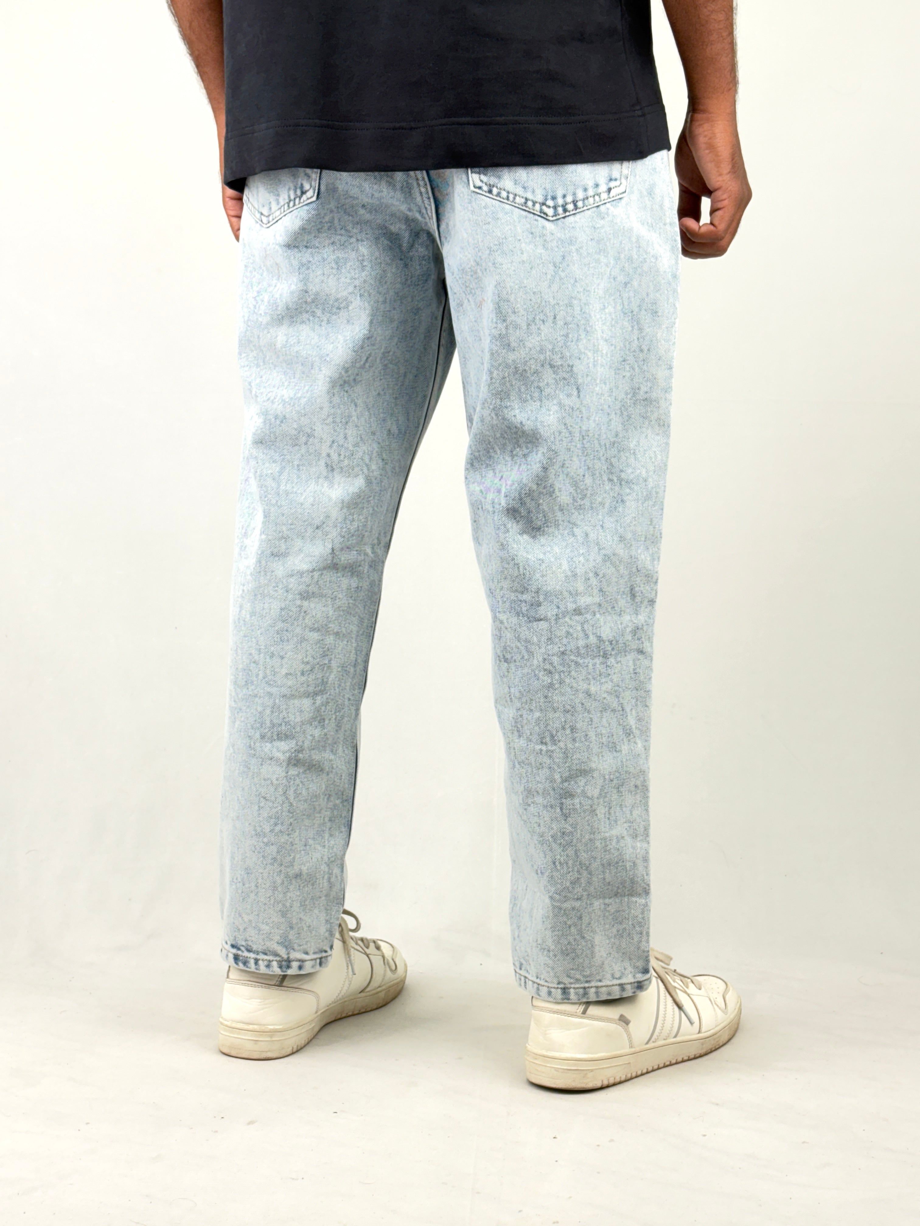 Ice Blue Acid Wash Semi Baggy Jeans