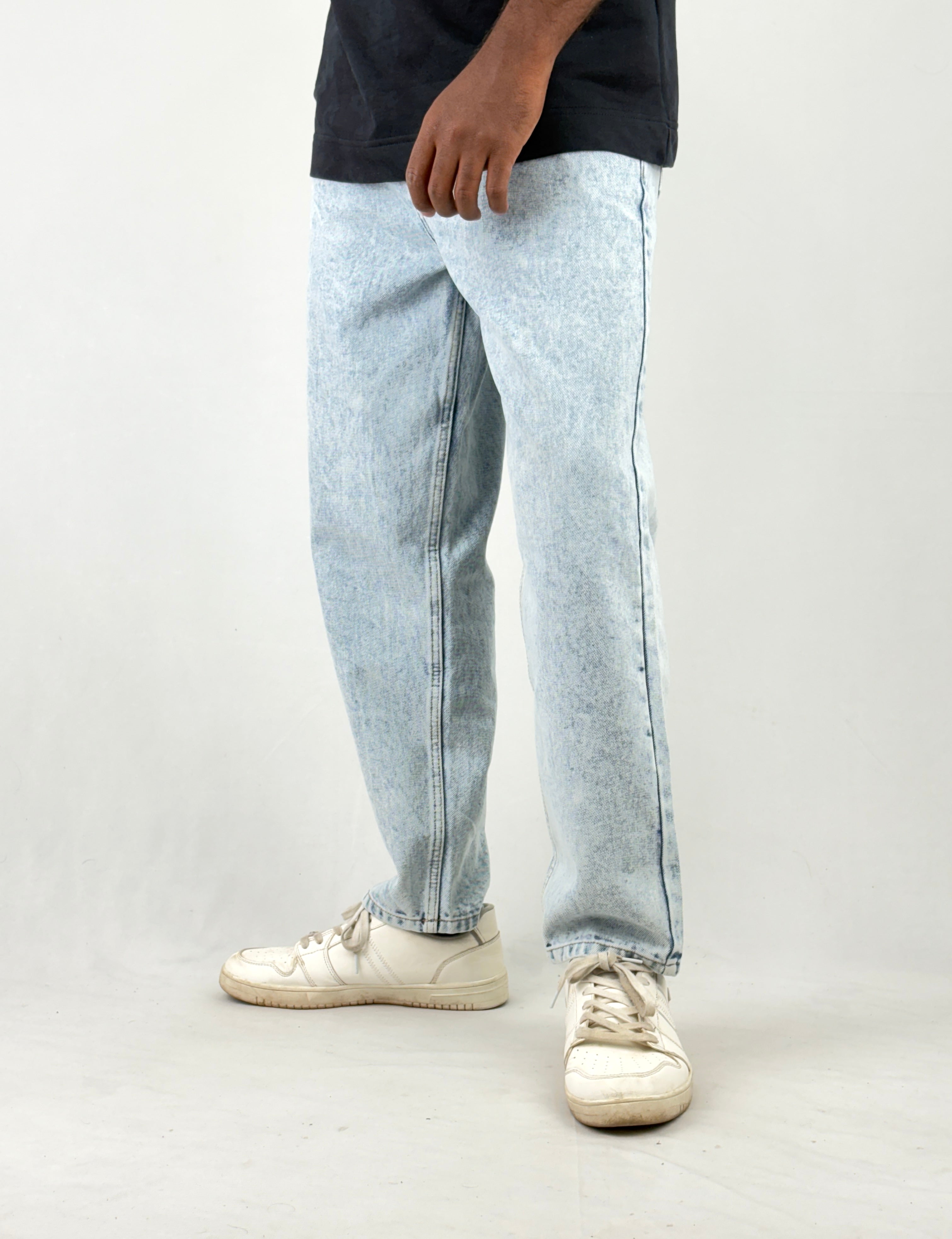 Ice Blue Acid Wash Semi Baggy Jeans