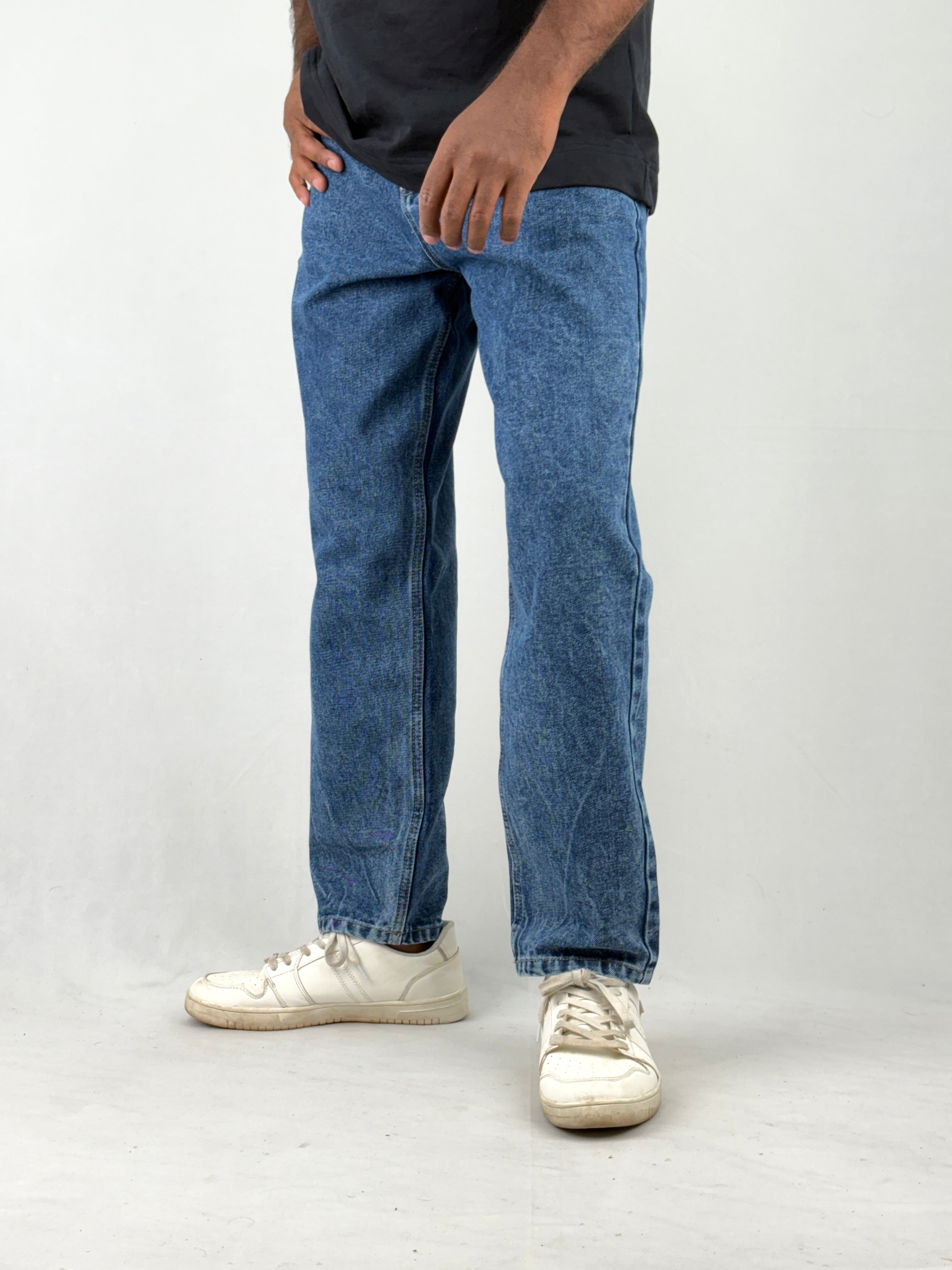 Dark Blue Acid Wash Semi Baggy Jeans