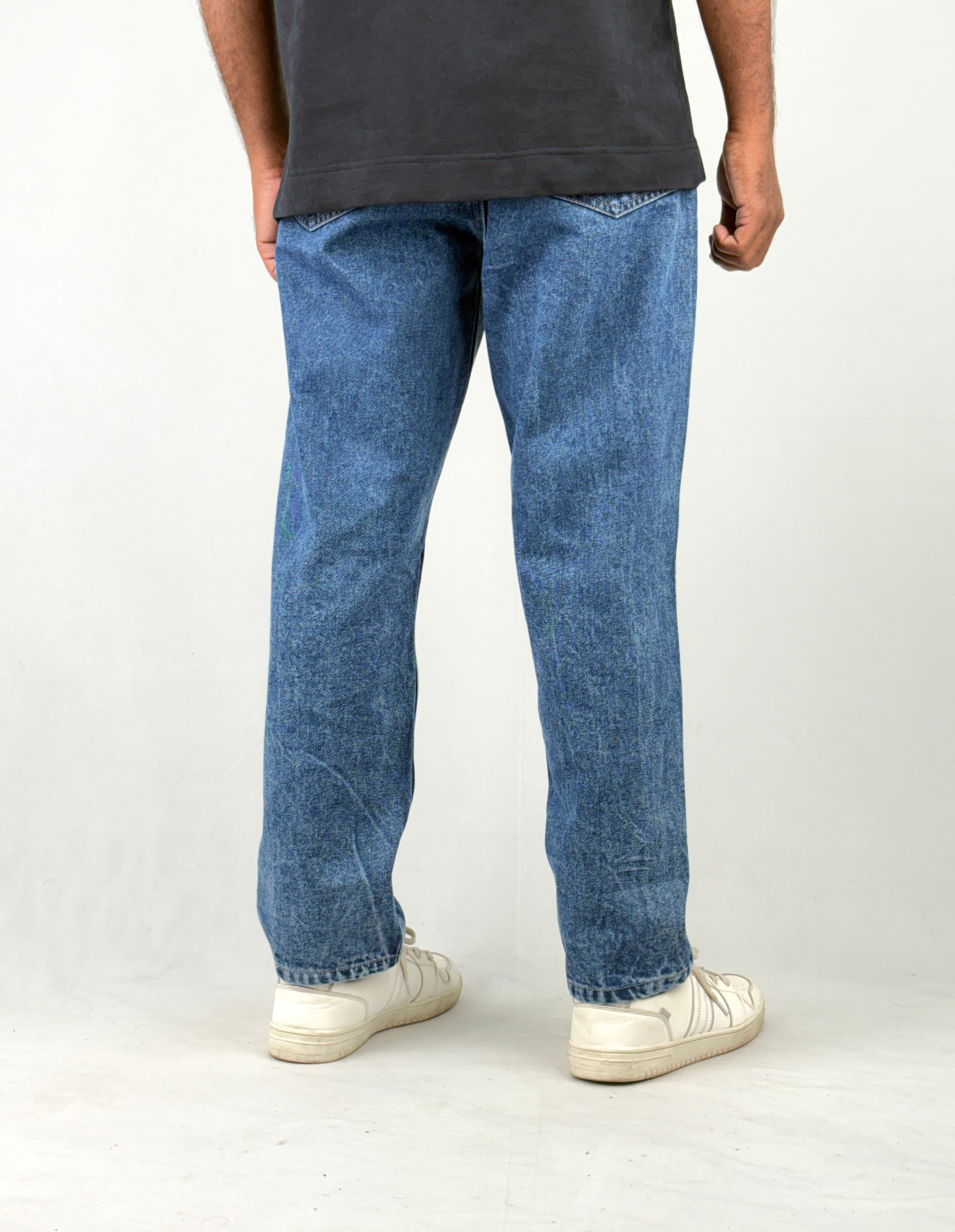 Dark Blue Acid Wash Semi Baggy Jeans