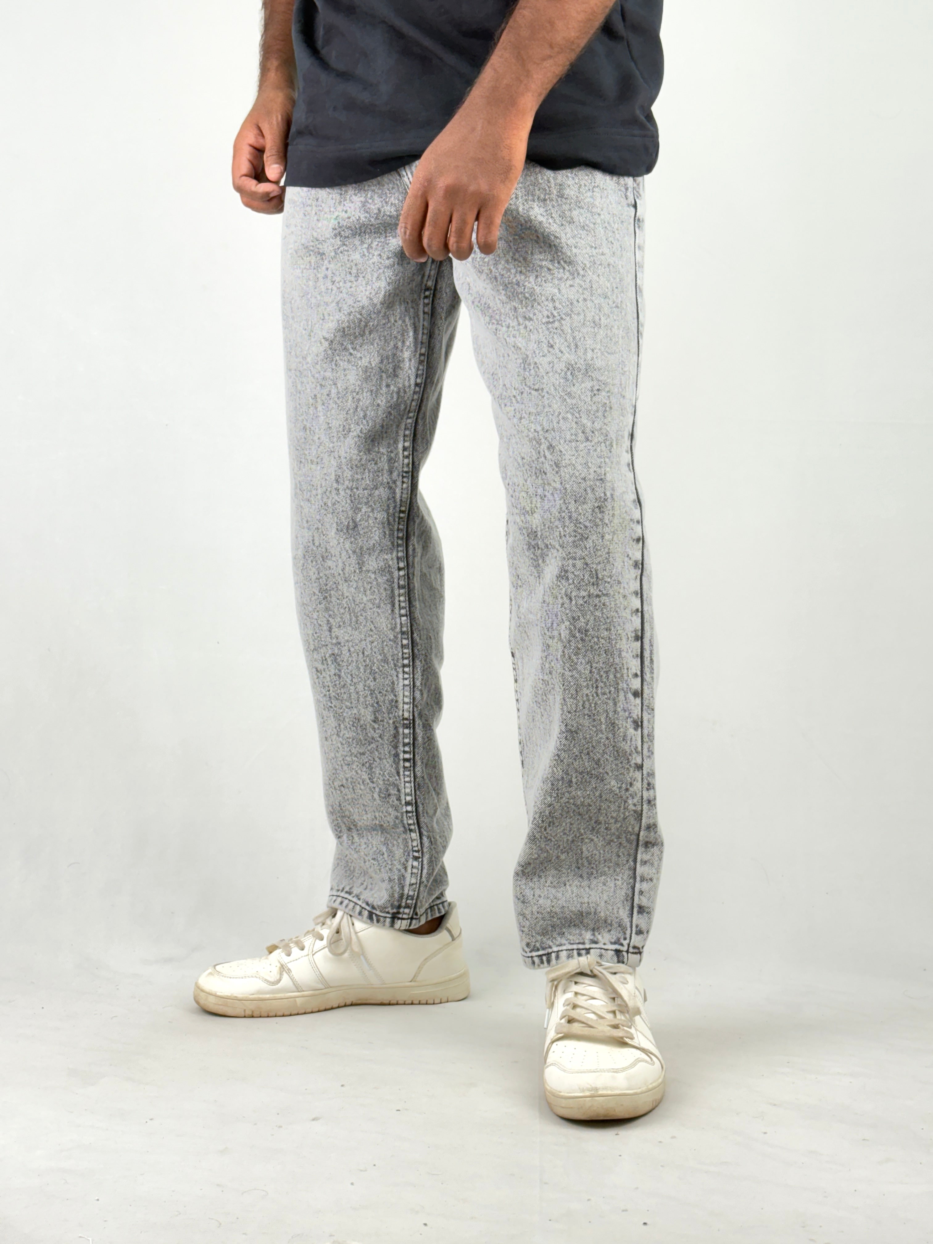 Light Grey Acid Wash Semi Baggy Jeans