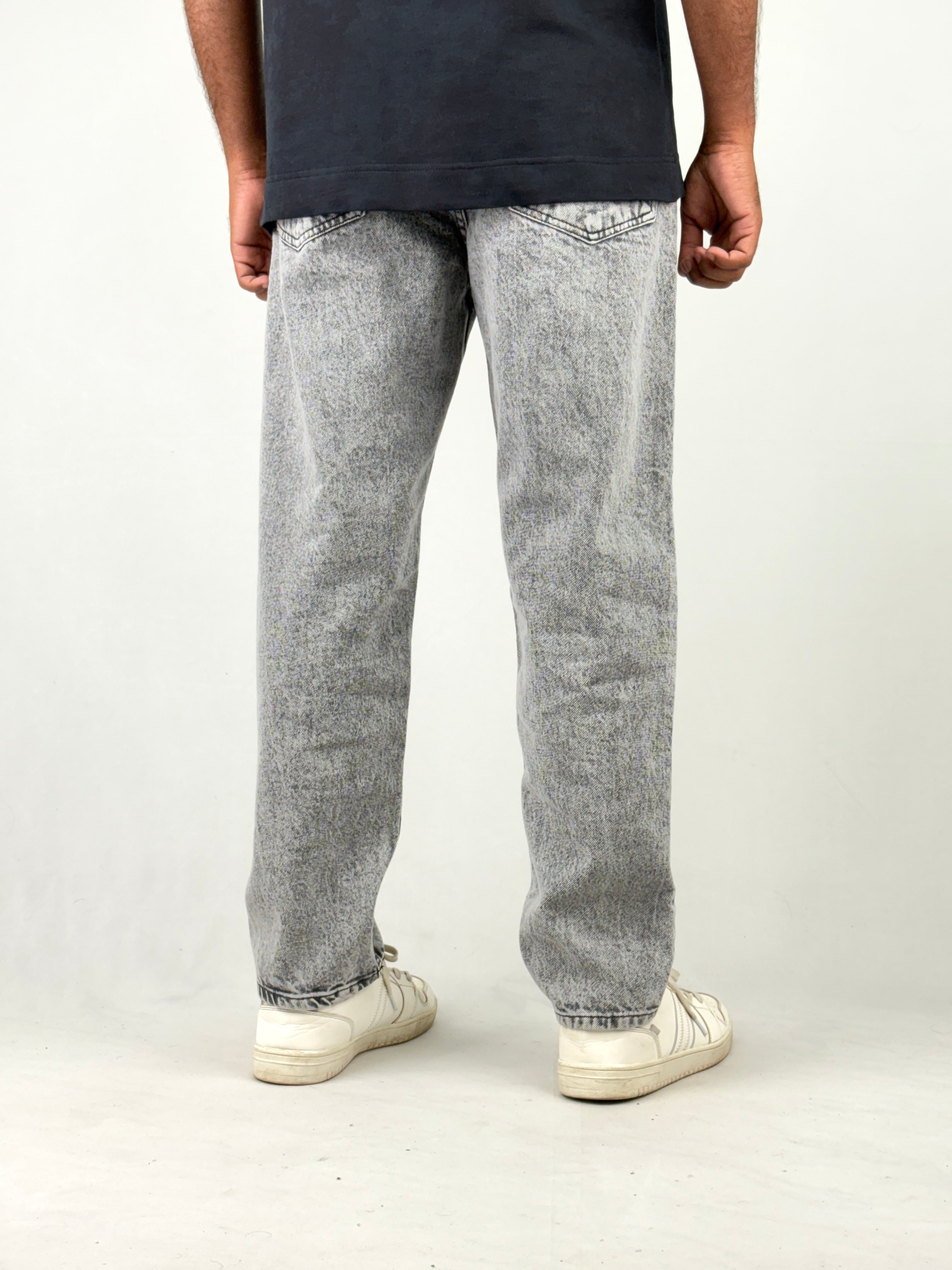 Light Grey Acid Wash Semi Baggy Jeans