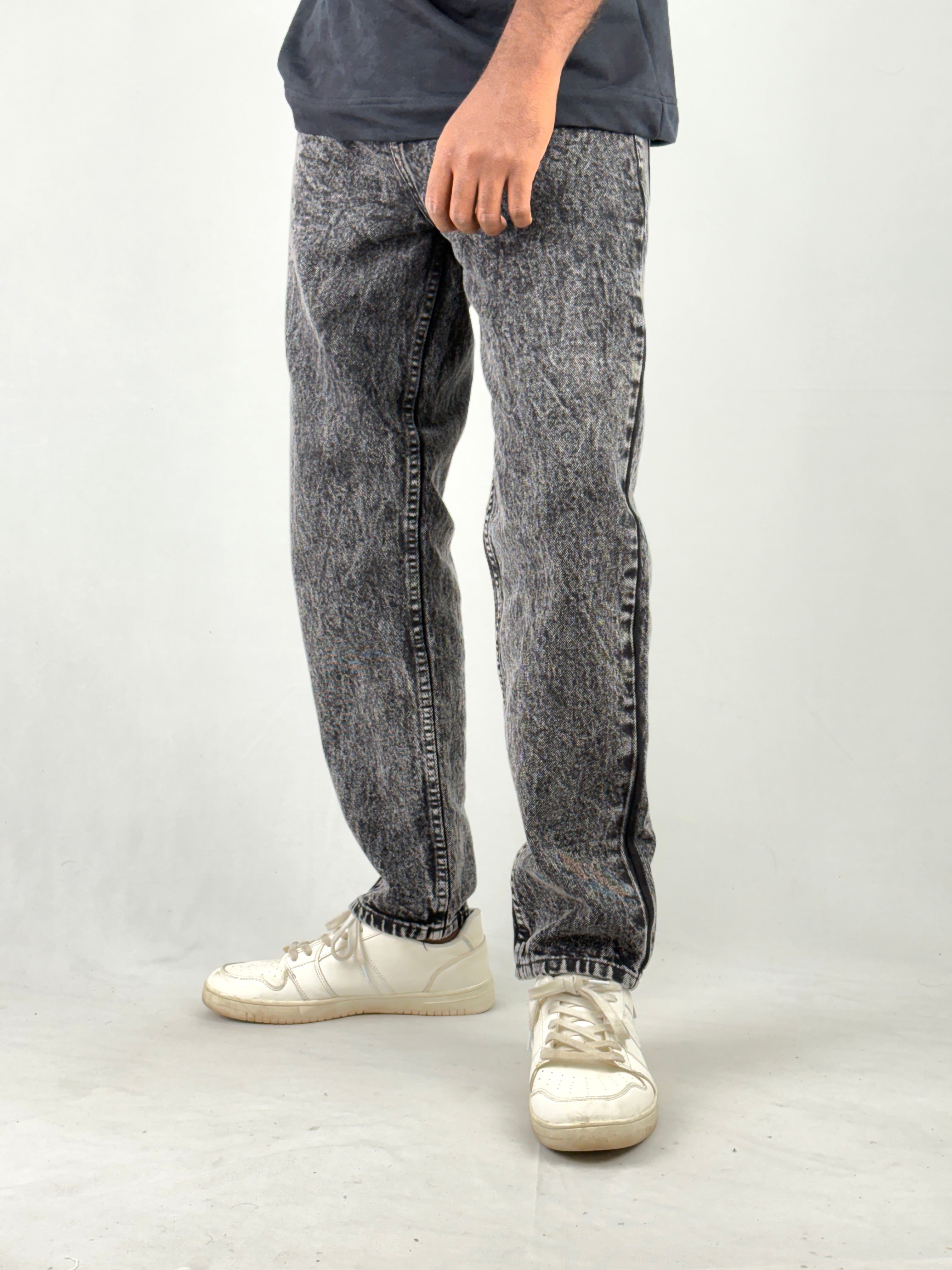 Black Acid Wash Semi Baggy Jeans