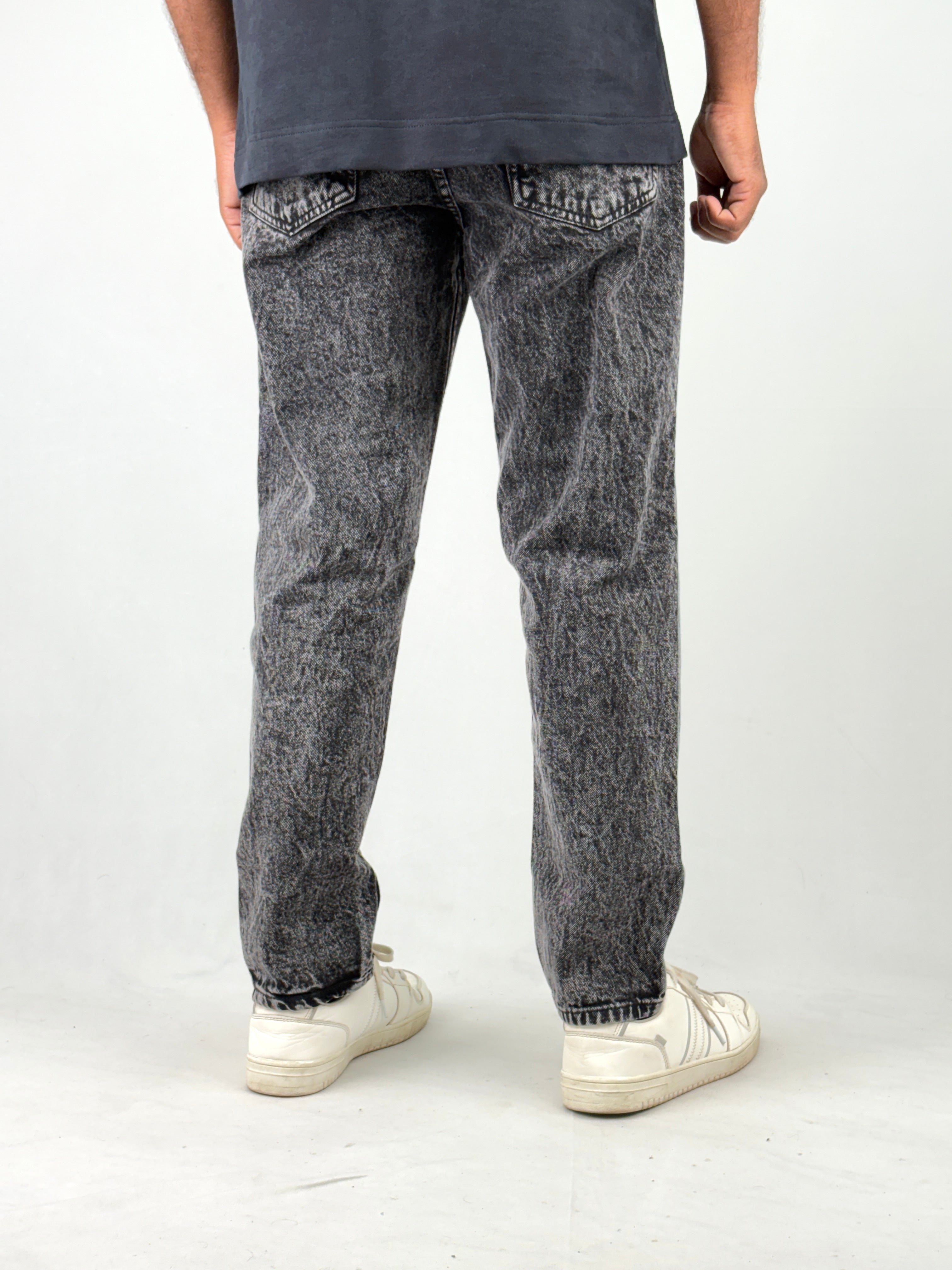 Black Acid Wash Semi Baggy Jeans