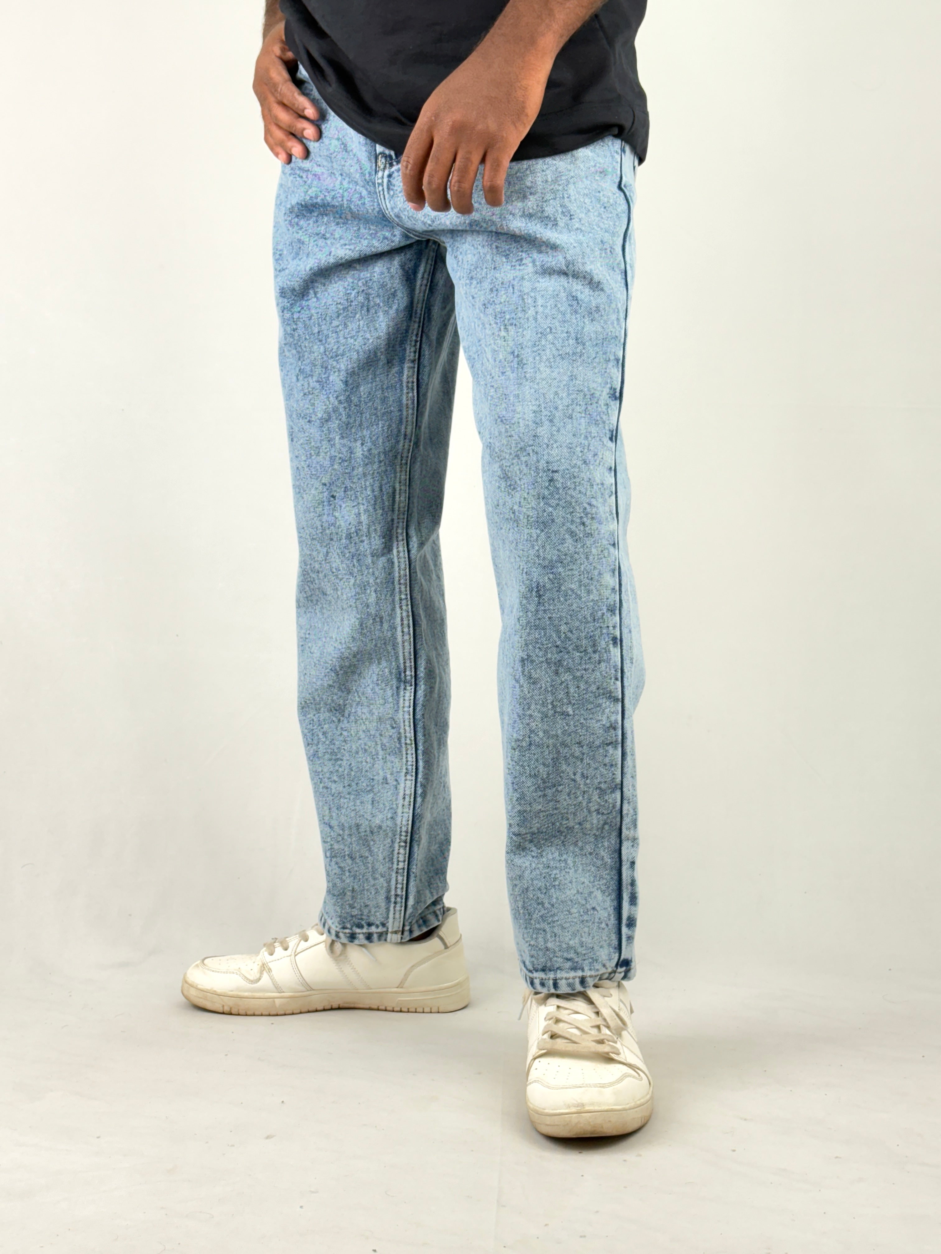 Blue Acid Wash Semi Baggy Jeans