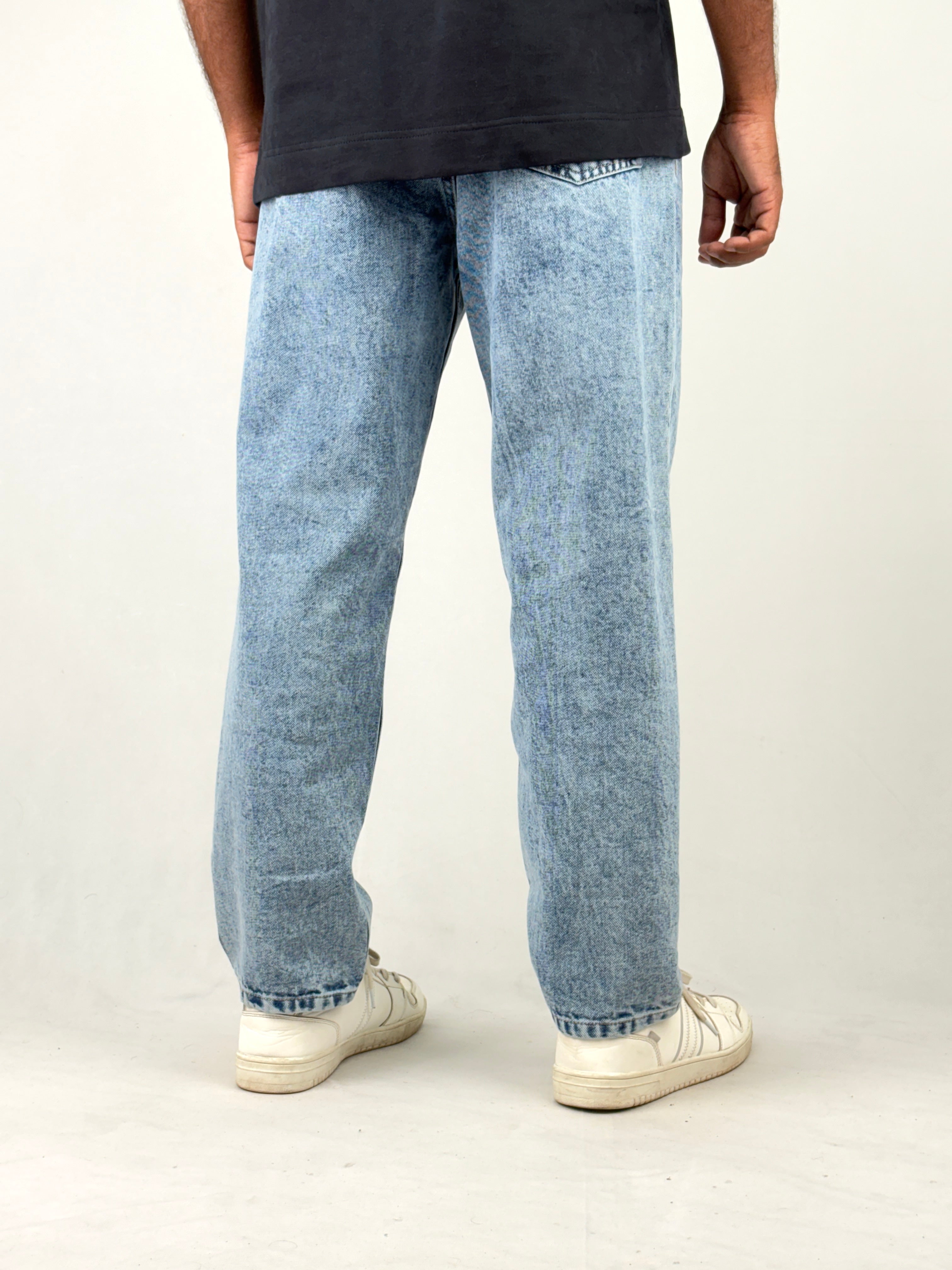 Blue Acid Wash Semi Baggy Jeans