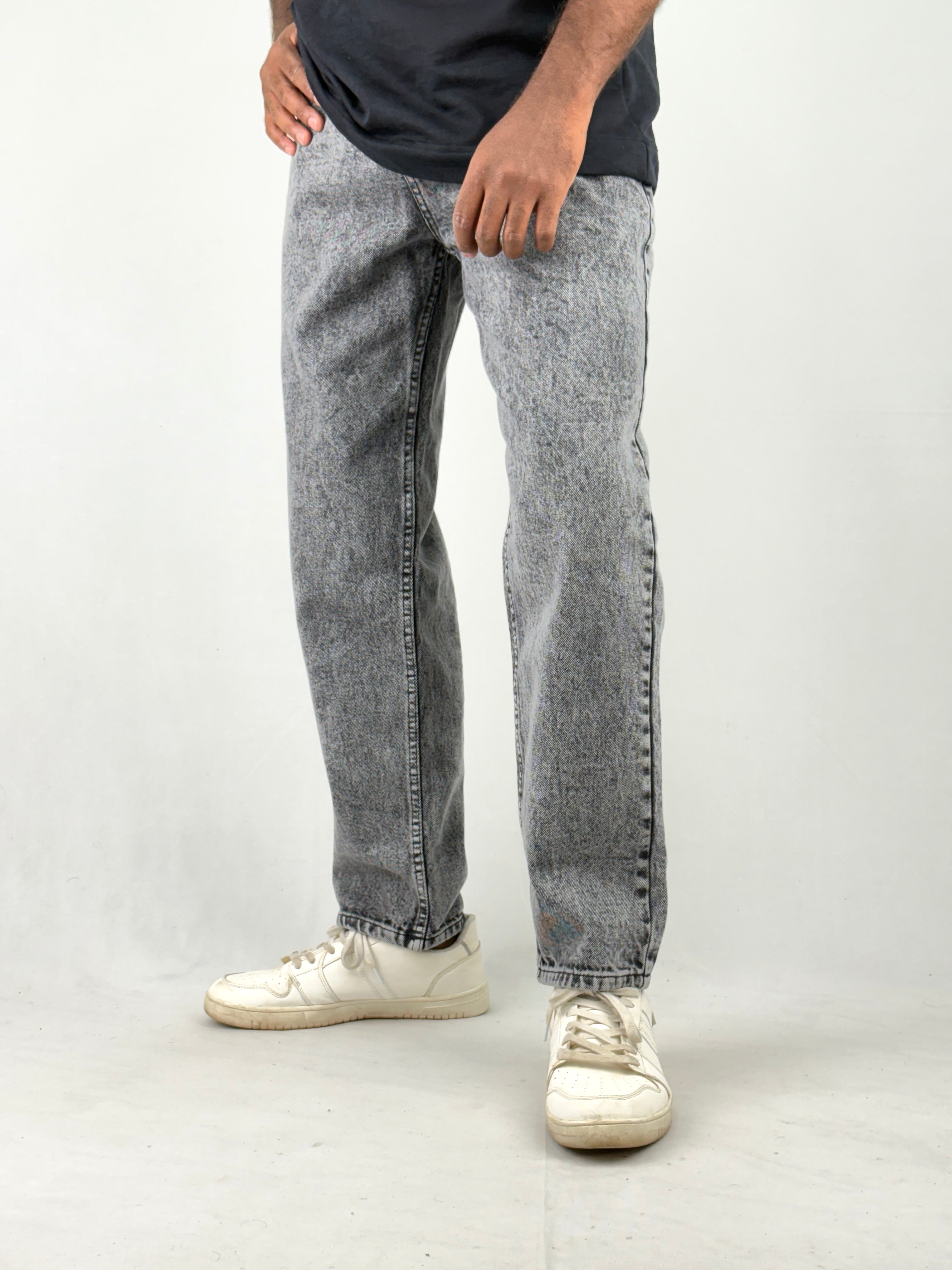 Grey Acid Wash Semi Baggy Jeans