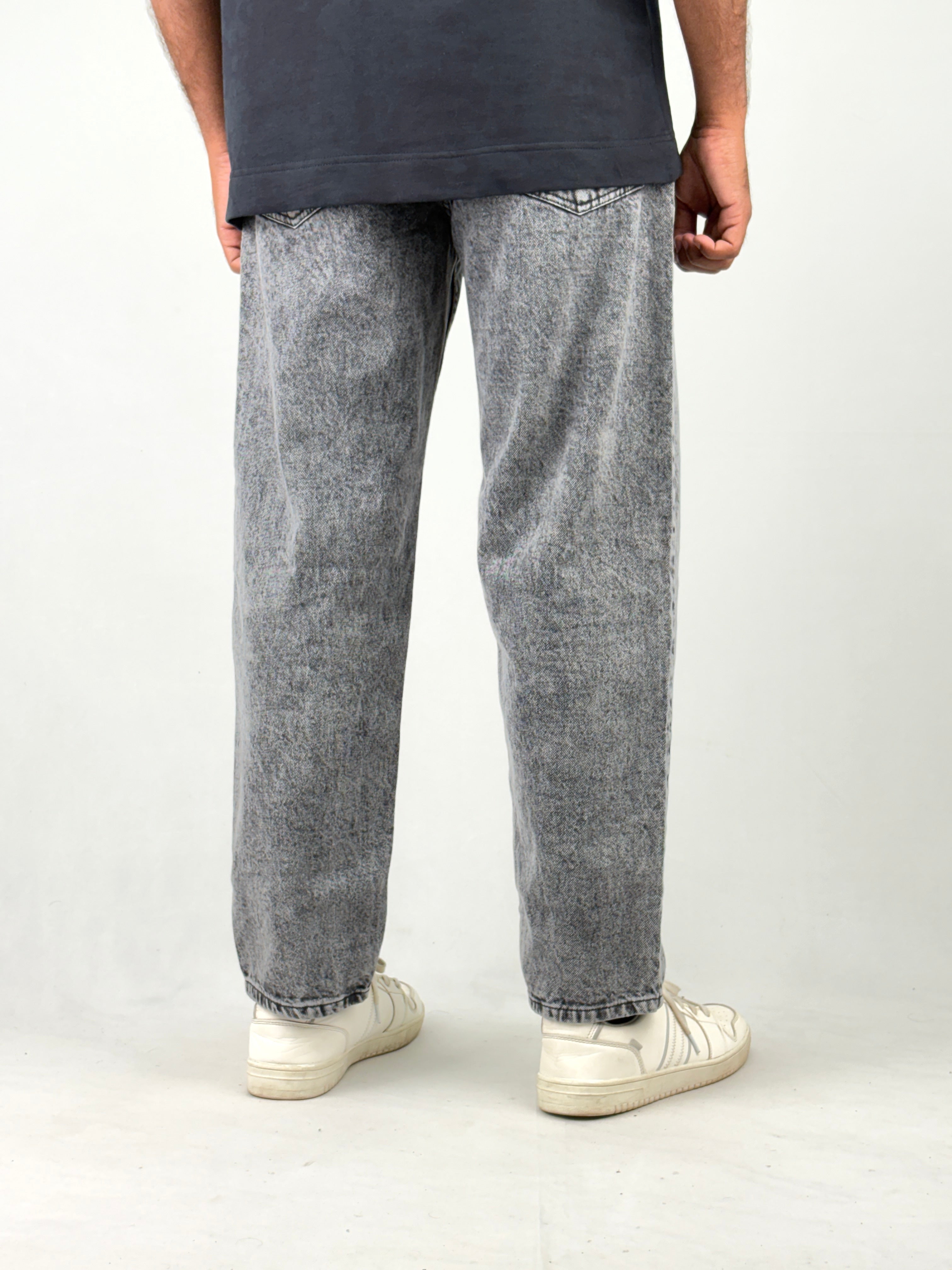 Grey Acid Wash Semi Baggy Jeans