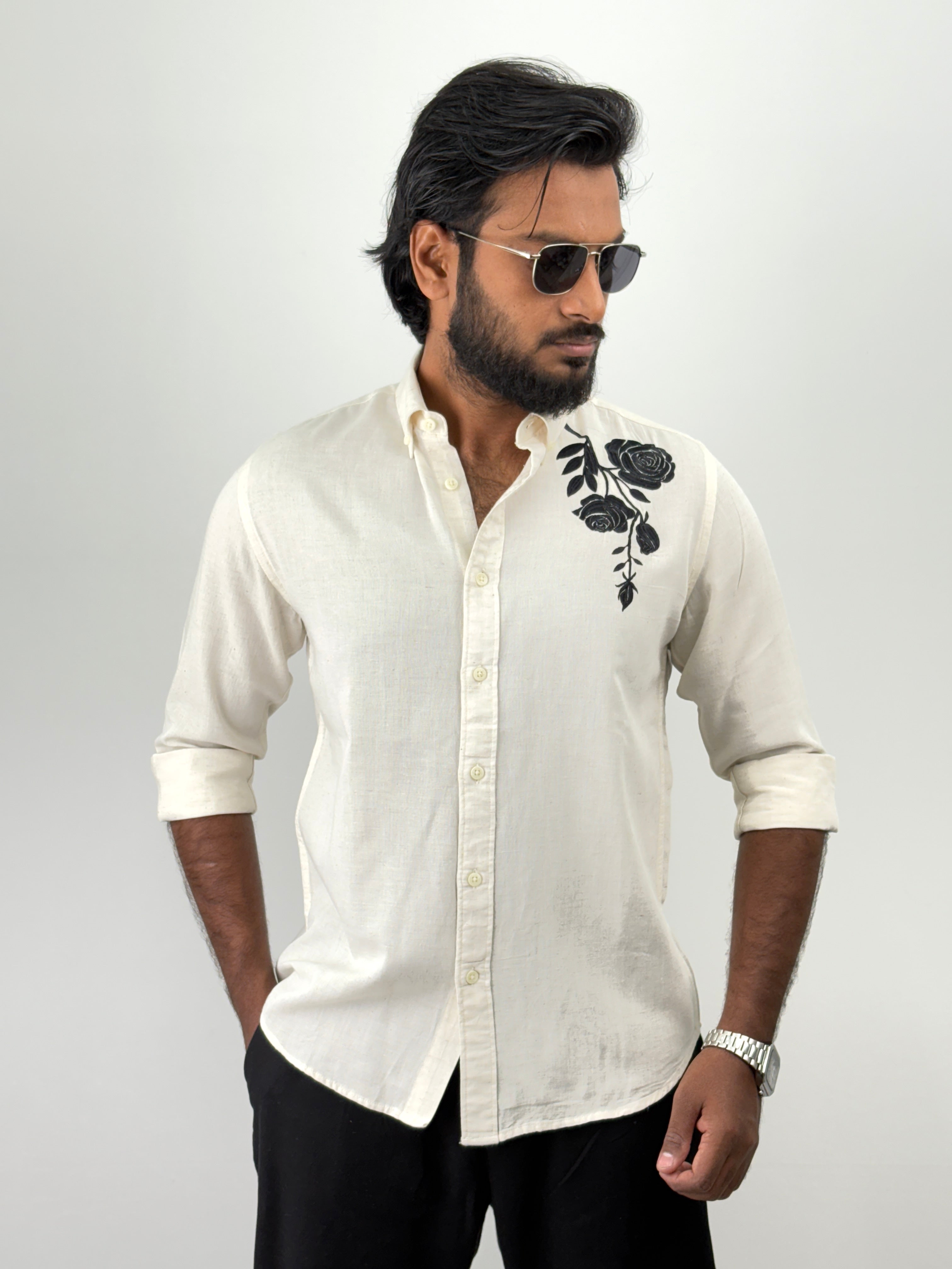 Cream Linen Embroidery Shirts