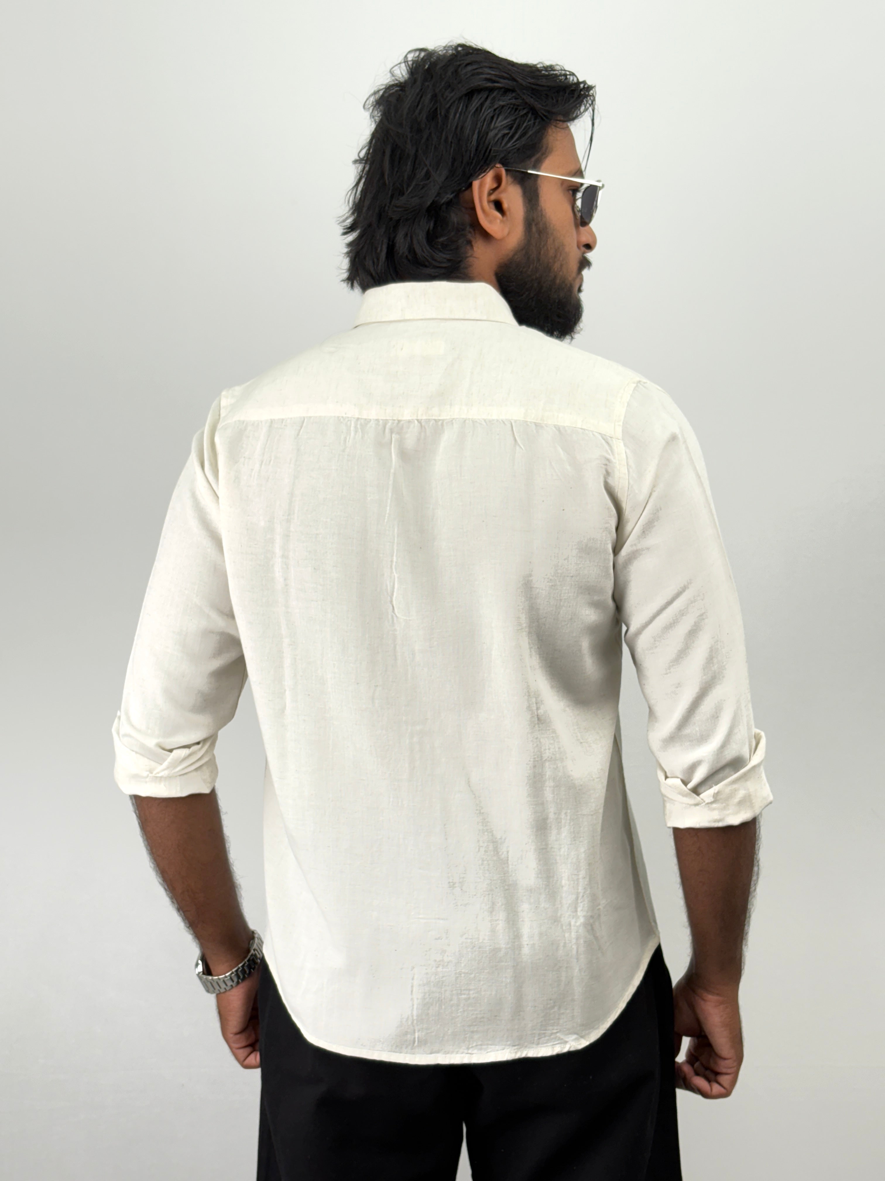 Cream Linen Embroidery Shirts