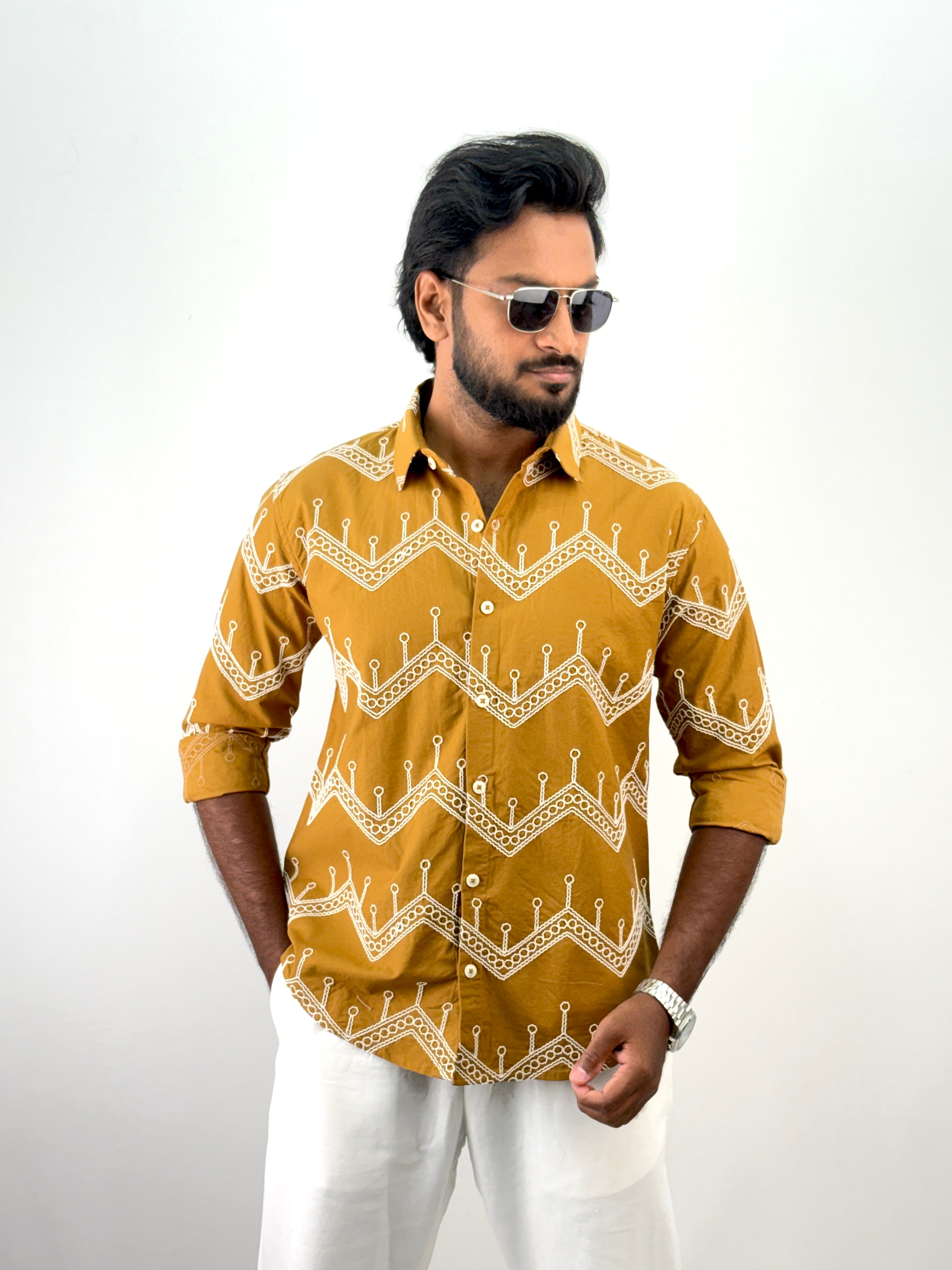 Mustard Embroidery Shirt