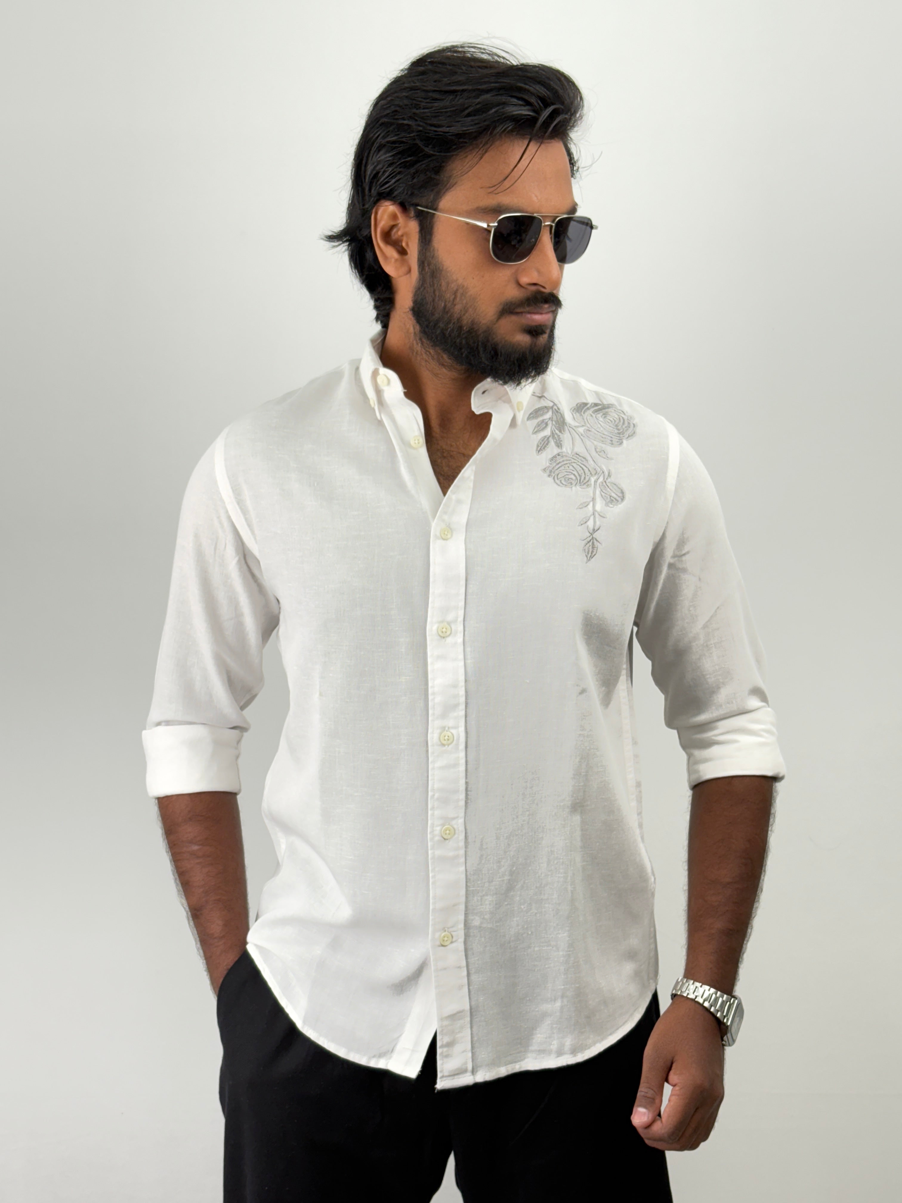 White Linen Embroidery Shirts