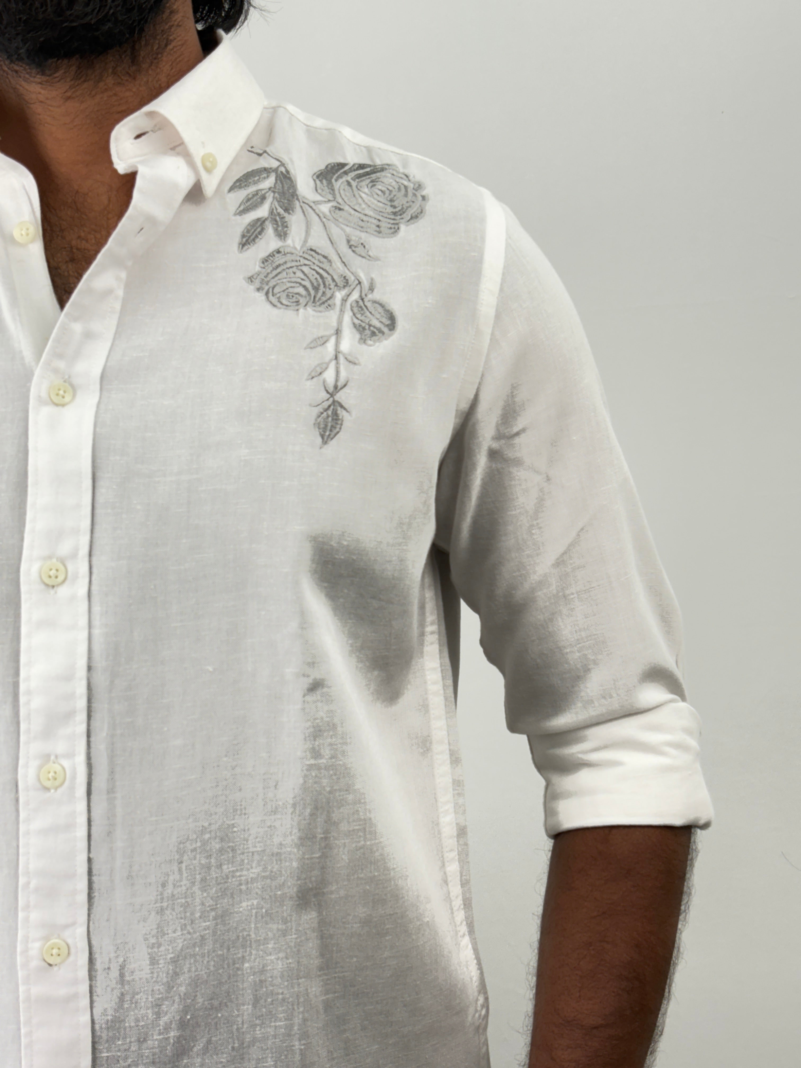 White Linen Embroidery Shirts
