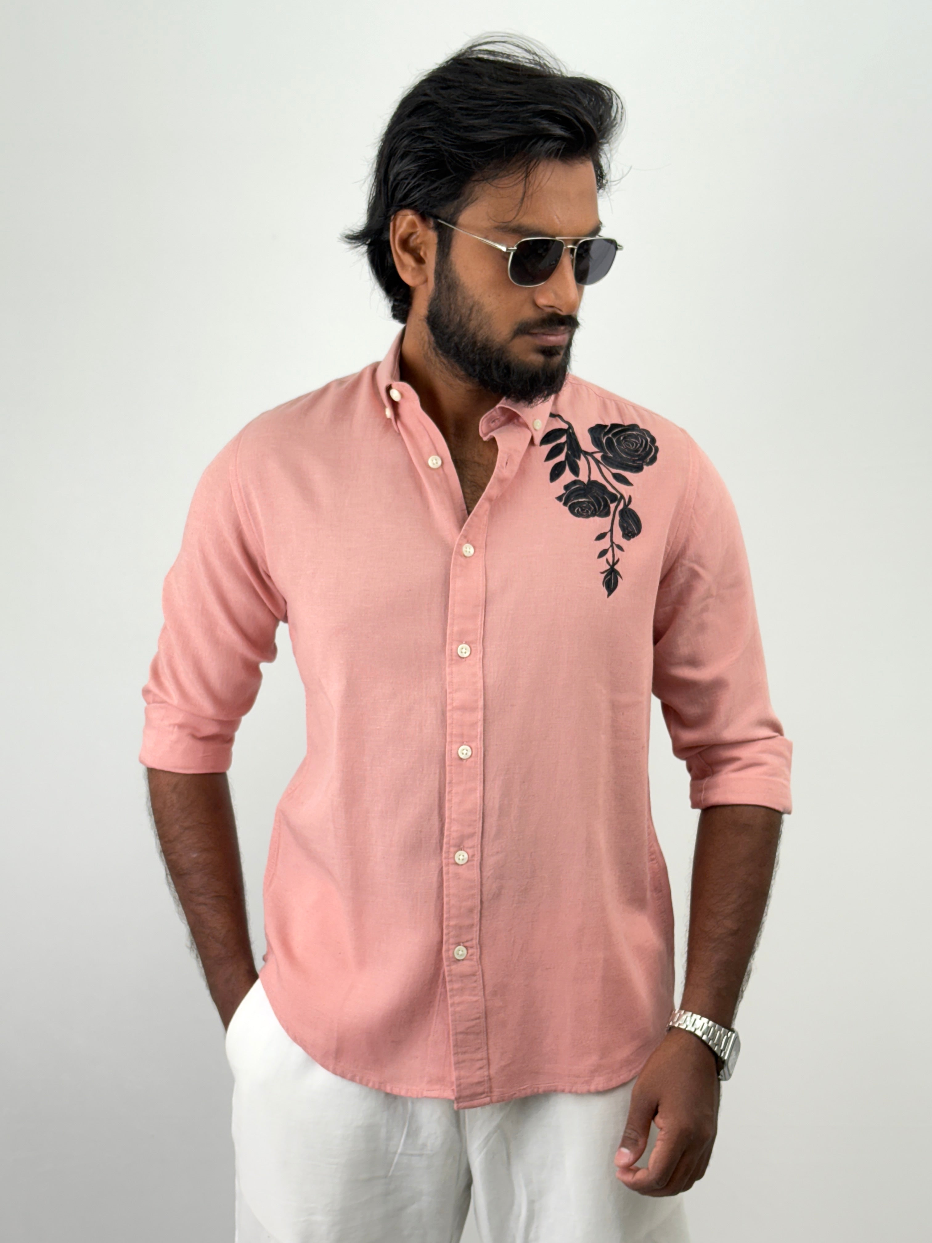 Pink Linen Embroidery Shirts